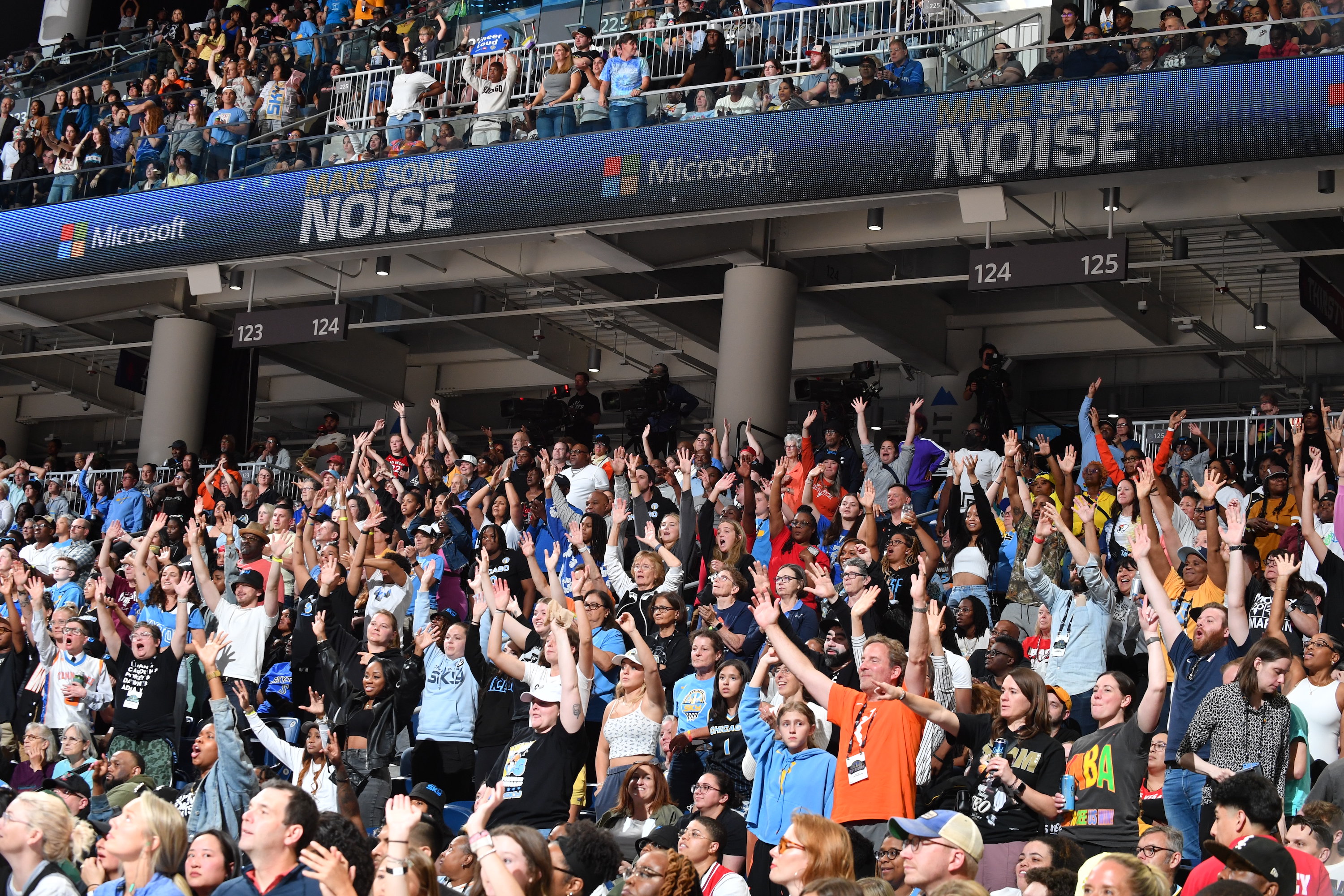 Chicago Sky fans celebrates during the game against the Las Vegas Aces on June 27, 2024 at the Wintrust Arena in Chicago, IL.