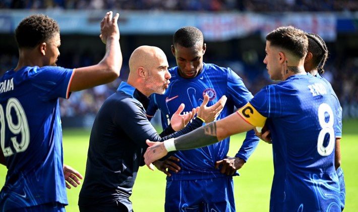 Chelsea Head Coach / Manager Enzo Maresca reacts during the pre-season friendly match between Chelsea and FC Internazionale at Stamford Bridge on August 11, 2024 in London, England.