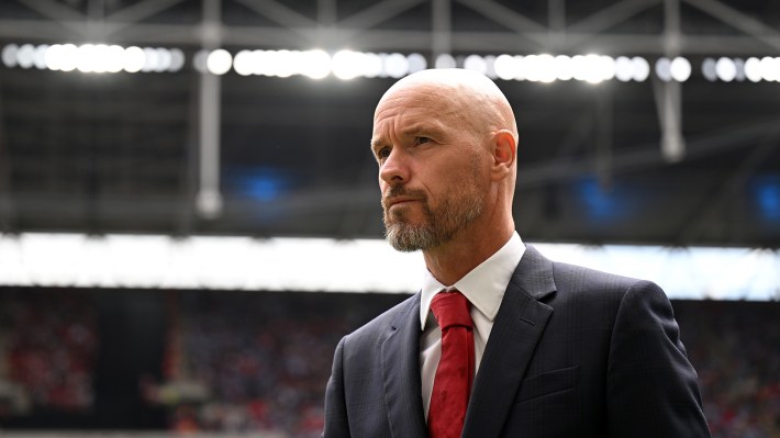 Erik ten Hag, Manager of Manchester United looks on prior to the 2024 FA Community Shield match between Manchester United and Manchester City at Wembley Stadium on August 10, 2024 in London, England.