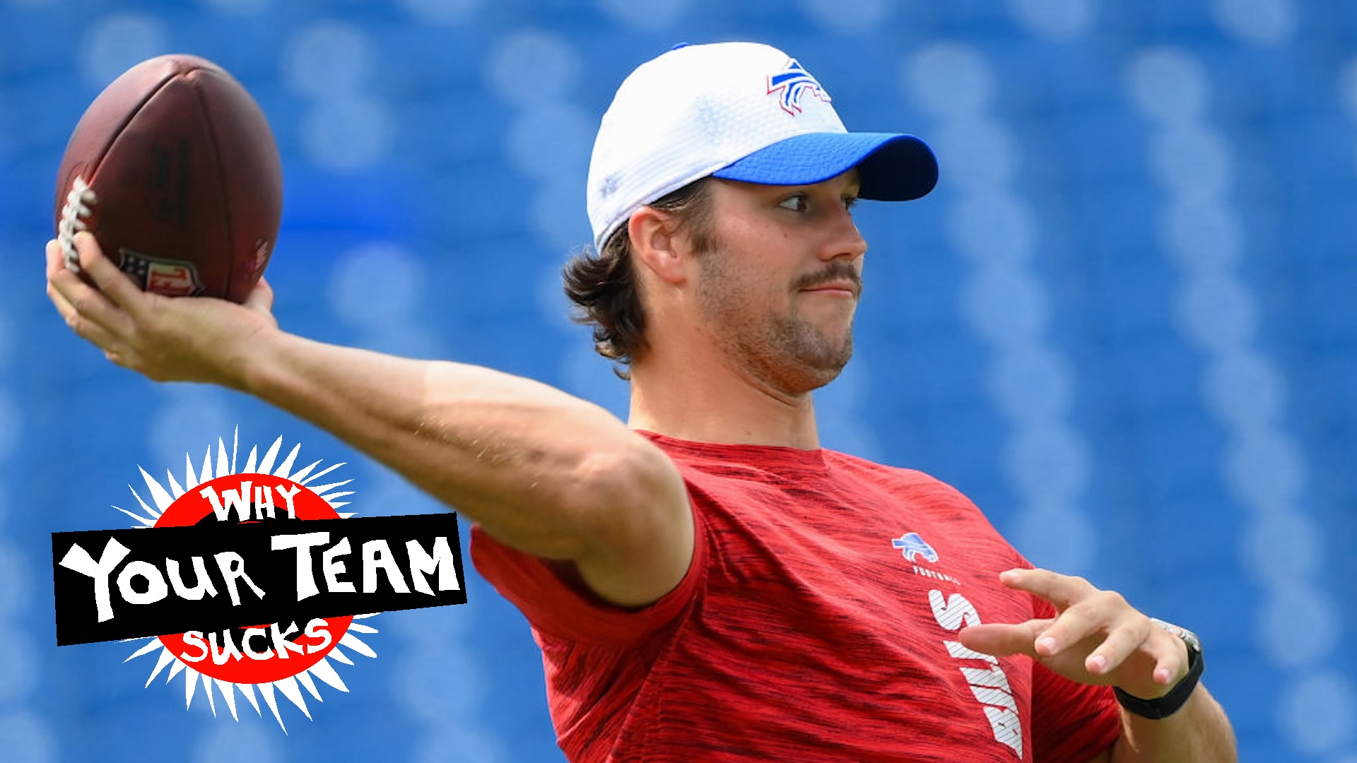 Josh Allen #17 of the Buffalo Bills warms up prior to a preseason game against the Chicago Bears at Highmark Stadium on August 10, 2024 in Orchard Park, New York. The Bears won 33-6.