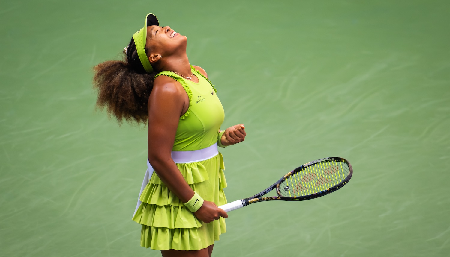 NEW YORK, NEW YORK - AUGUST 27: Naomi Osaka of Japan reacts to defeating Jelena Ostapenko of Latvia in the first round on Day 2 of the US Open at USTA Billie Jean King National Tennis Center on August 27, 2024 in New York City (Photo by Robert Prange/Getty Images)