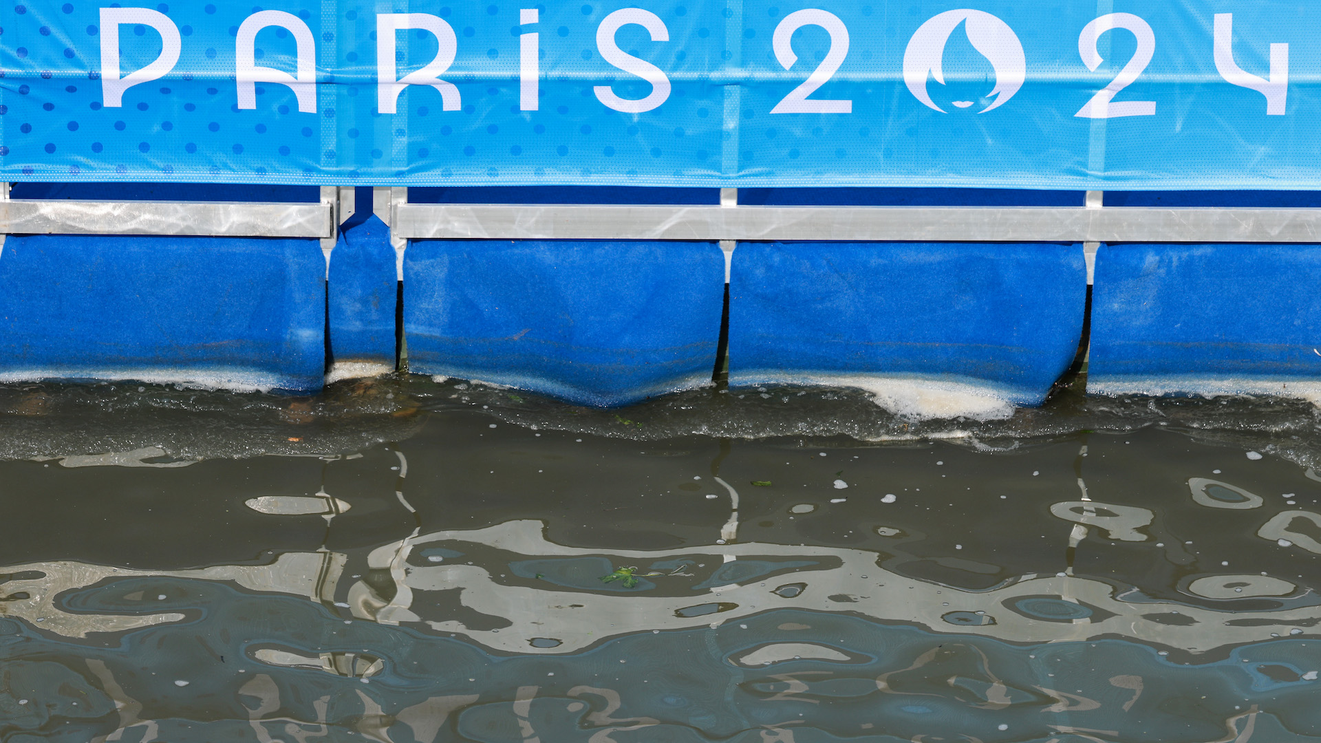 Olympics, Paris 2024, before the triathlon, view of the murky water of the Seine after the second training session was cancelled due to poor water quality.