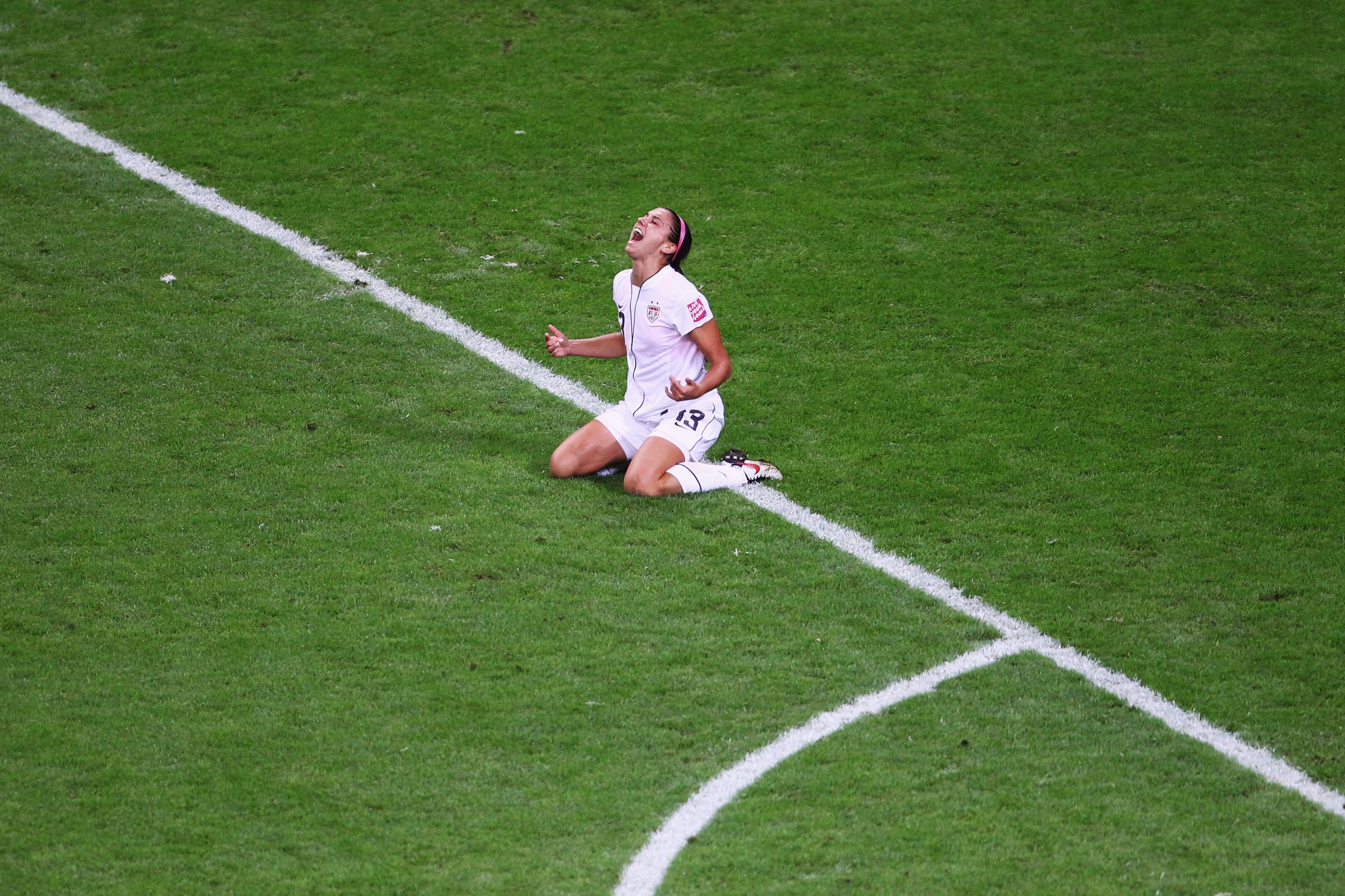 Alex Morgan of USA celebrates her first goal during the FIFA Women's World Cup Final match between Japan and USA at the FIFA World Cup stadium Frankfurt on July 17, 2011 in Frankfurt am Main, Germany.