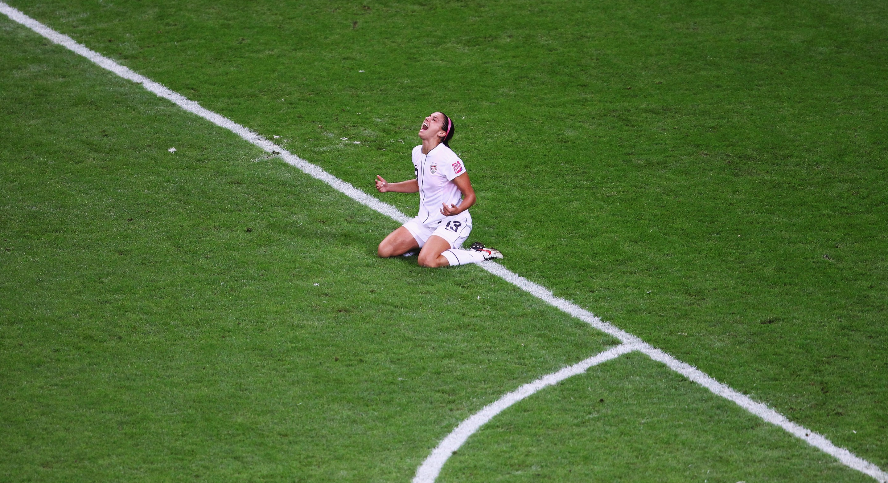 Alex Morgan of USA celebrates her first goal during the FIFA Women's World Cup Final match between Japan and USA at the FIFA World Cup stadium Frankfurt on July 17, 2011 in Frankfurt am Main, Germany.