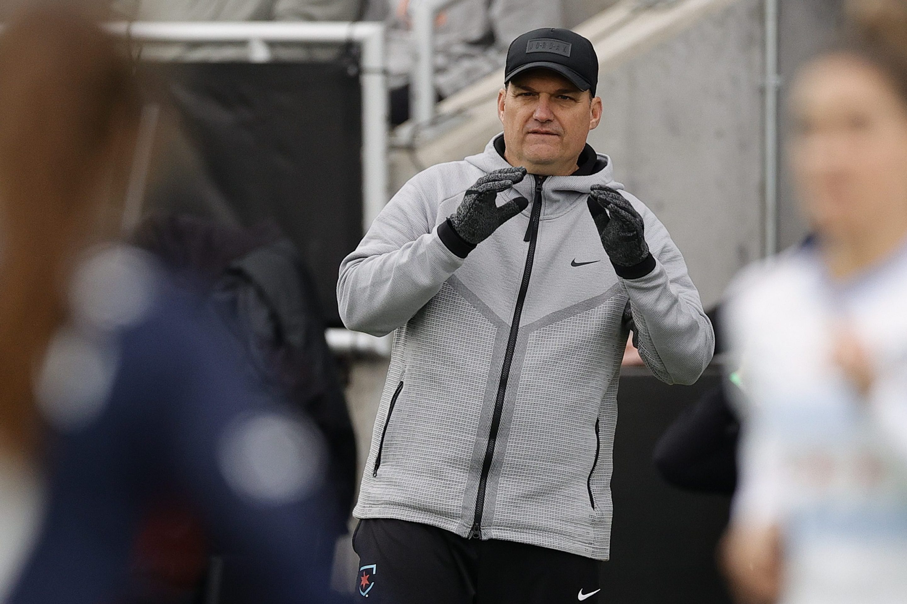 Then-head coach Rory Dames of Chicago Red Stars looks on against Washington Spirit during the NWSL Championship held at Lynn Family Stadium on November 20, 2021 in Louisville, Kentucky. (