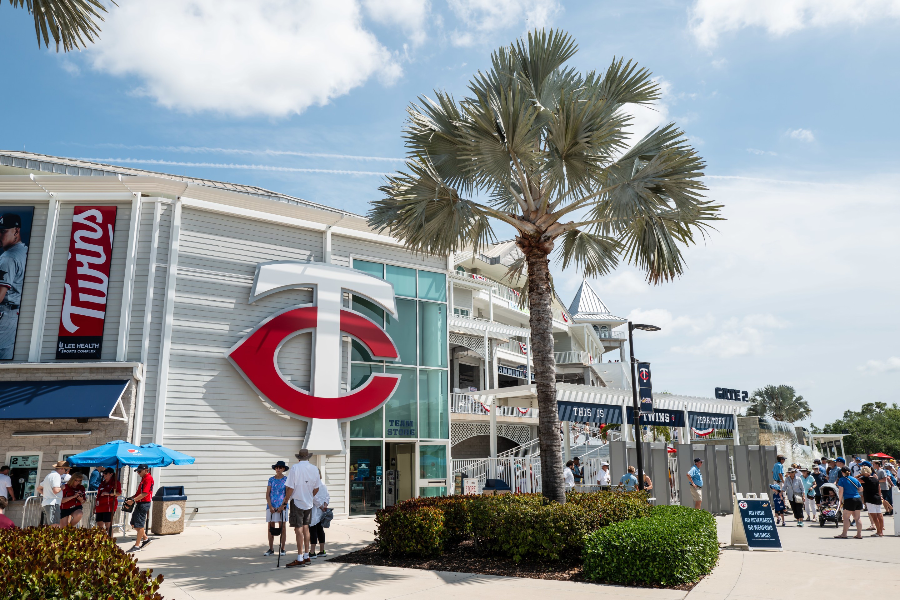 A general view of the exterior of Hammond Stadium during a spring training game between the Minnesota Twins and Toronto Blue Jays on March 14, 2024 at the Lee County Sports Complex in Fort Myers, Florida.