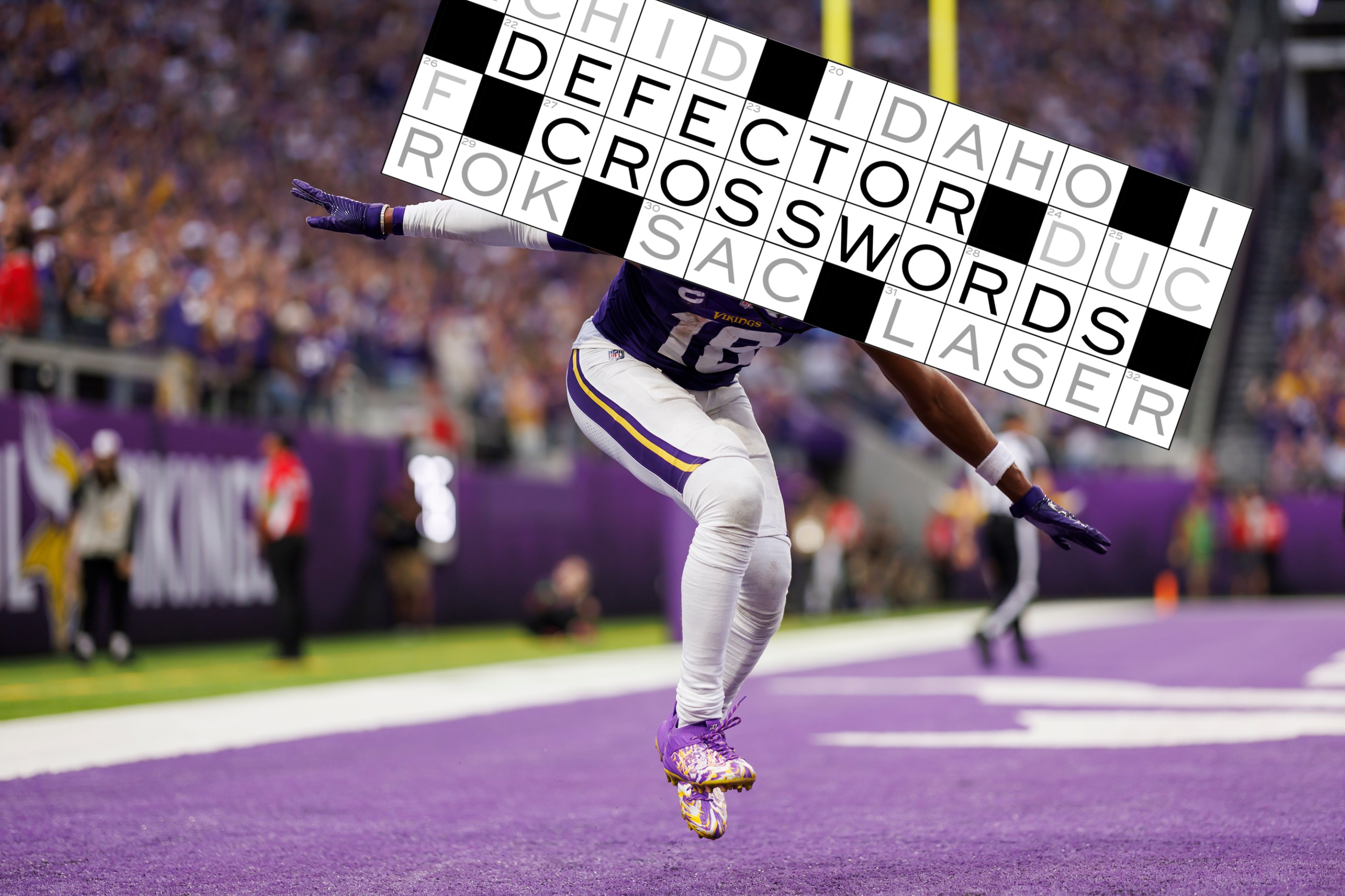 Justin Jefferson #18 of the Minnesota Vikings celebrates after scoring a touchdown during an NFL football game against the Los Angeles Chargers at U.S. Bank Stadium on September 24, 2023 in Minneapolis, Minnesota.