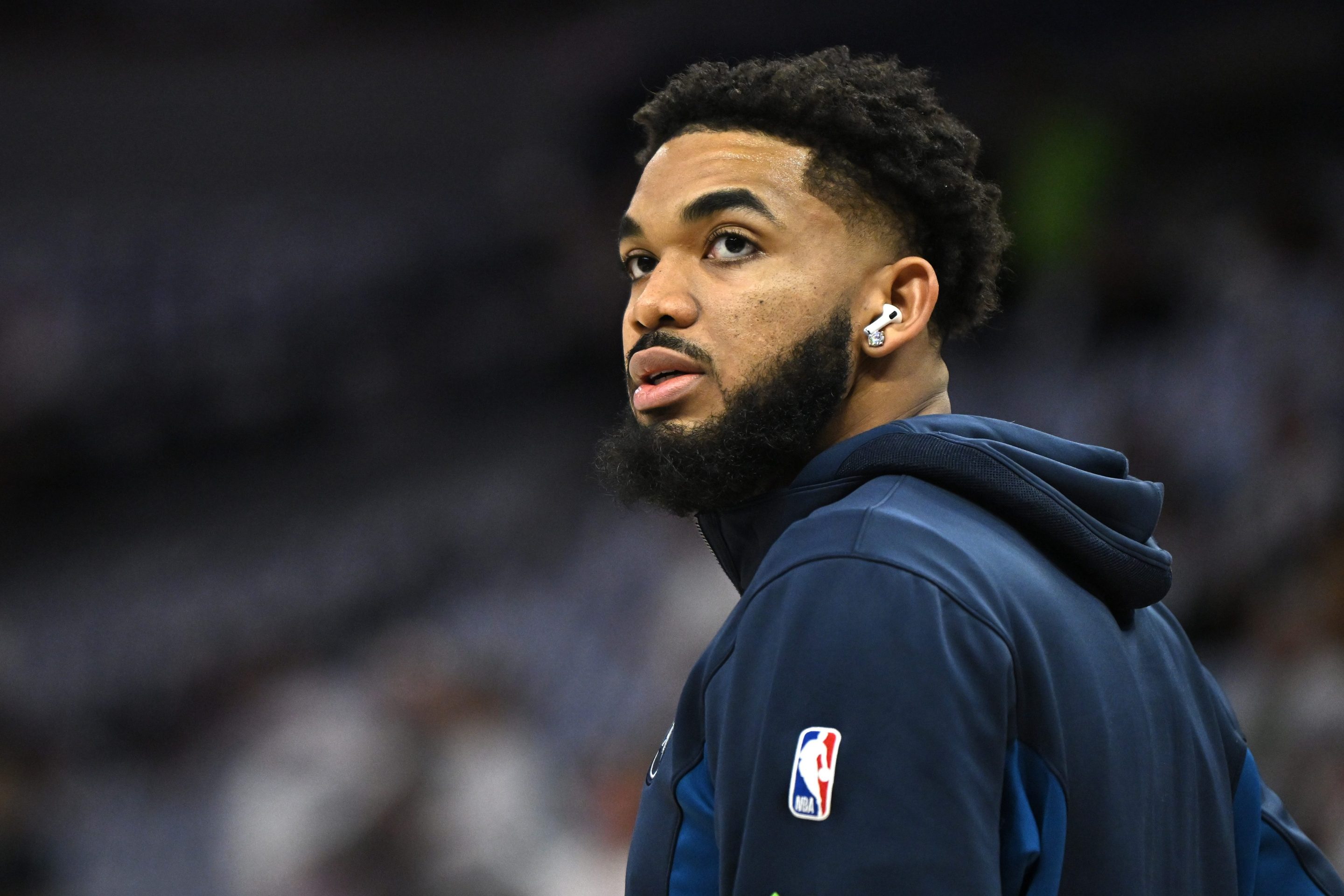 Karl-Anthony Towns #32 of the Minnesota Timberwolves warms up prior to Game Five of the Western Conference Finals against the Dallas Mavericks at Target Center on May 30, 2024 in Minneapolis, Minnesota.