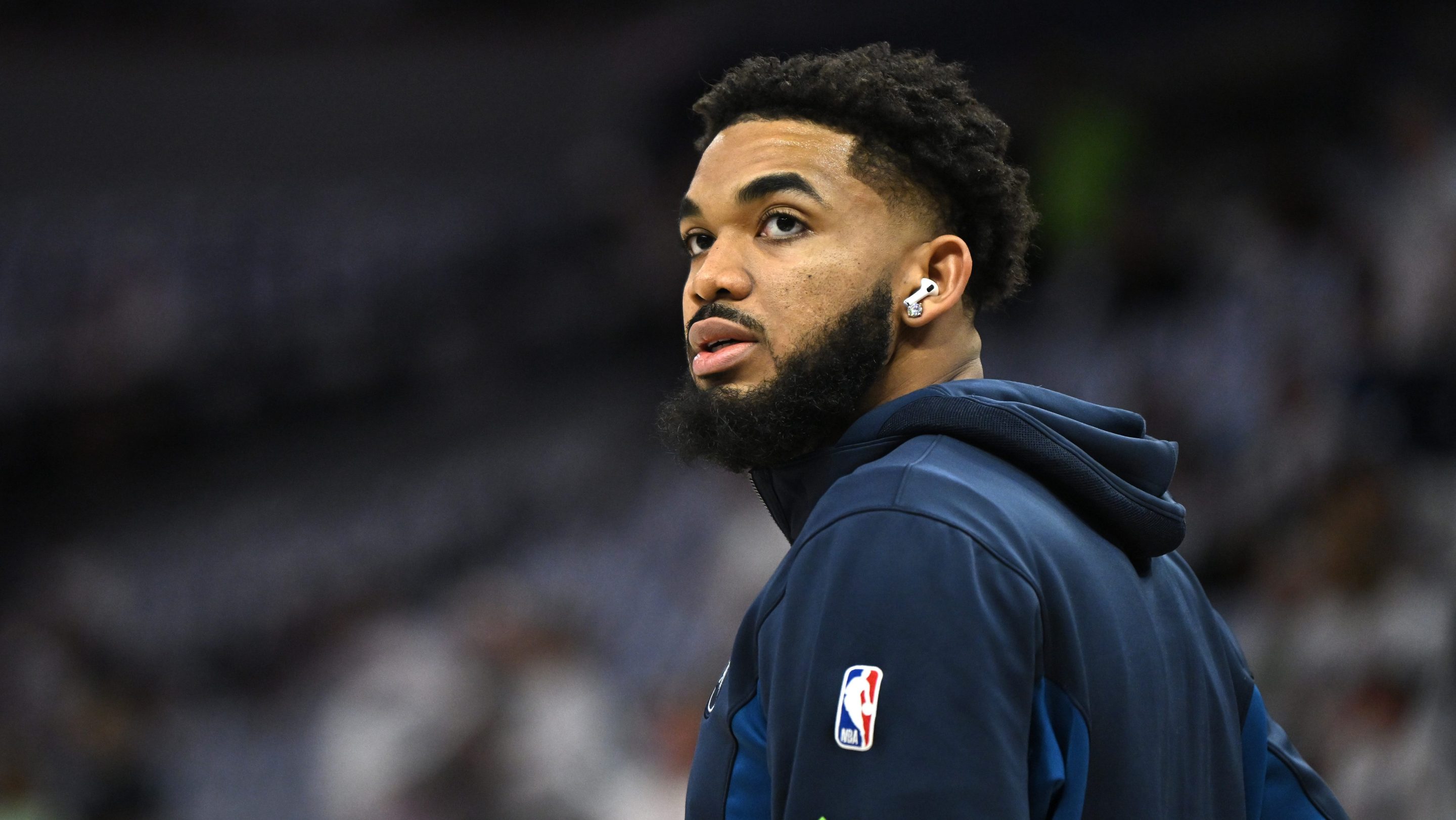 Karl-Anthony Towns #32 of the Minnesota Timberwolves warms up prior to Game Five of the Western Conference Finals against the Dallas Mavericks at Target Center on May 30, 2024 in Minneapolis, Minnesota.