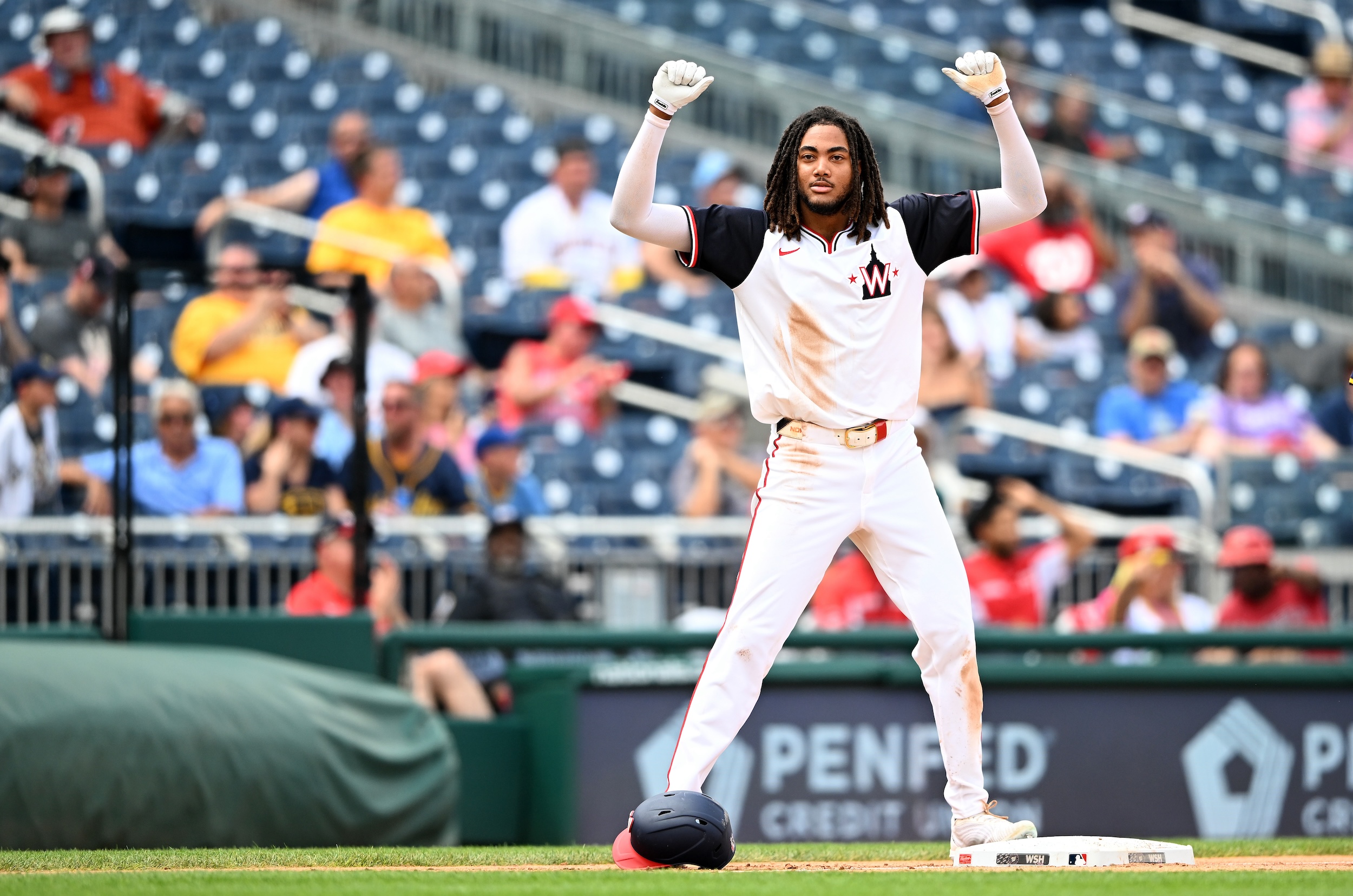 James Wood celebrates a triple.