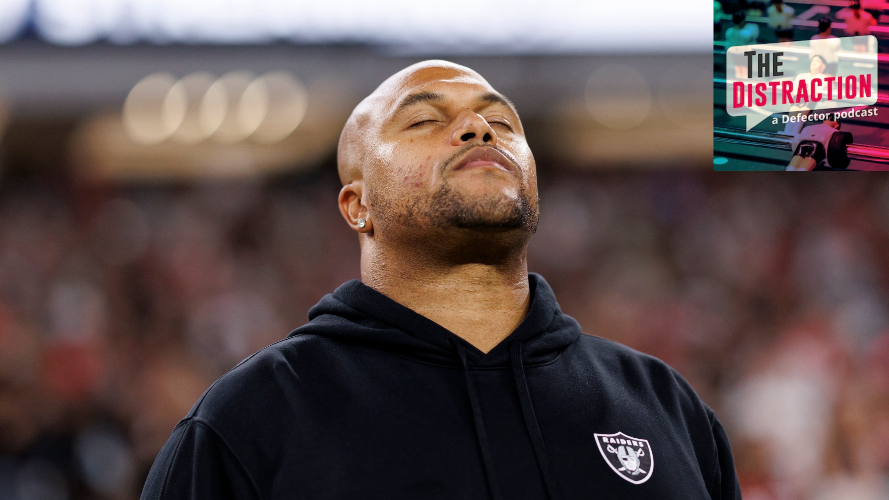 Head coach Antonio Pierce of the Las Vegas Raiders stands on the sidelines during the national anthem prior to an NFL preseason football game against the San Francisco 49ers, at Allegiant Stadium on August 23, 2024.