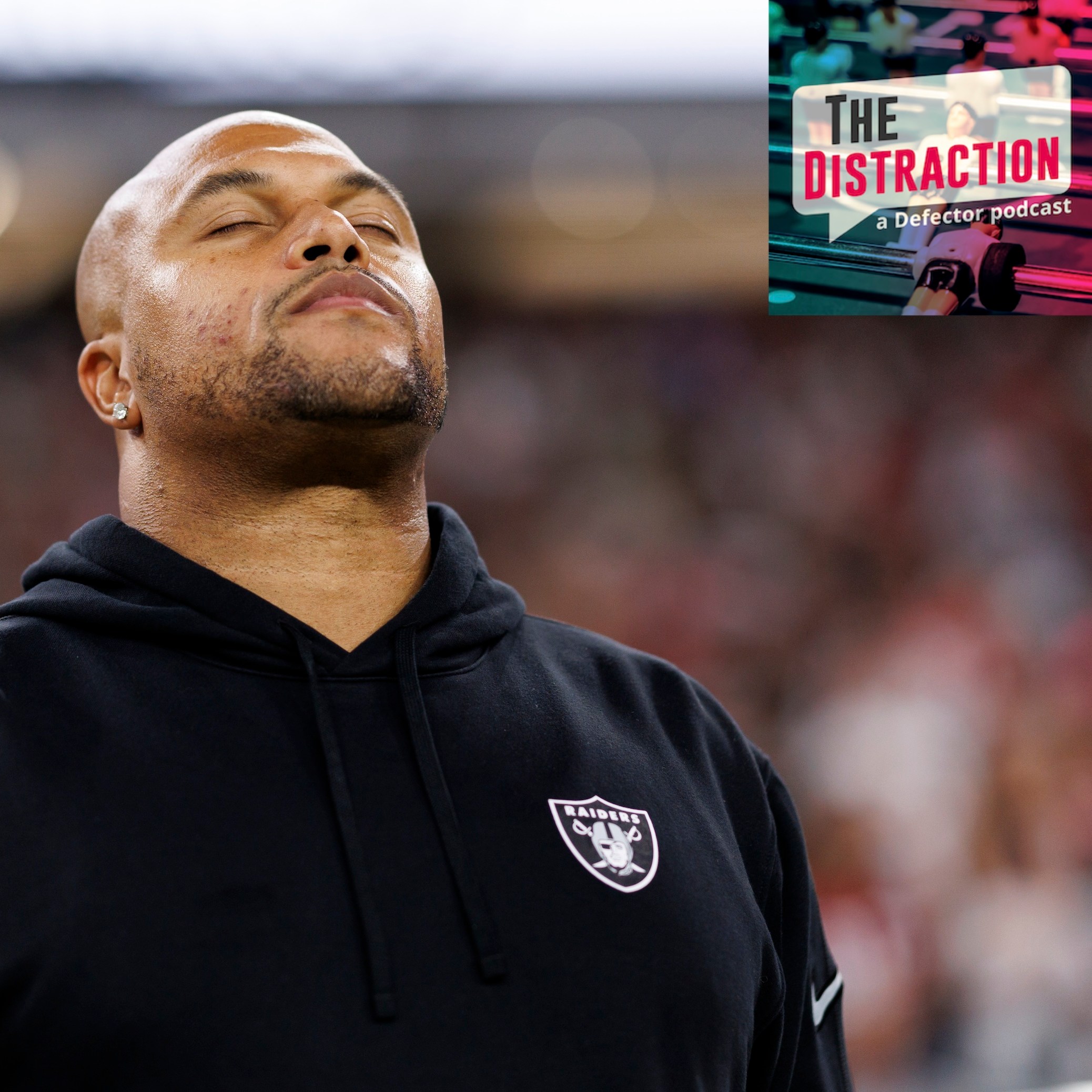 Head coach Antonio Pierce of the Las Vegas Raiders stands on the sidelines during the national anthem prior to an NFL preseason football game against the San Francisco 49ers, at Allegiant Stadium on August 23, 2024.
