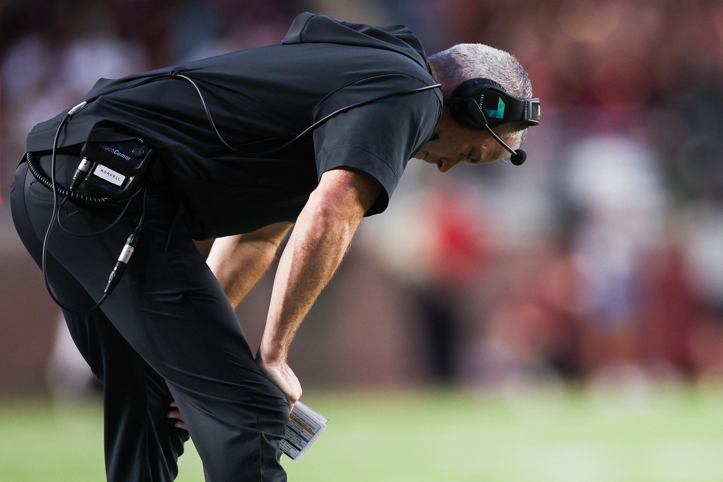 Head coach Mike Norvell of the Florida State Seminoles reacts to a play during the first half of a game against the Boston College Eagles