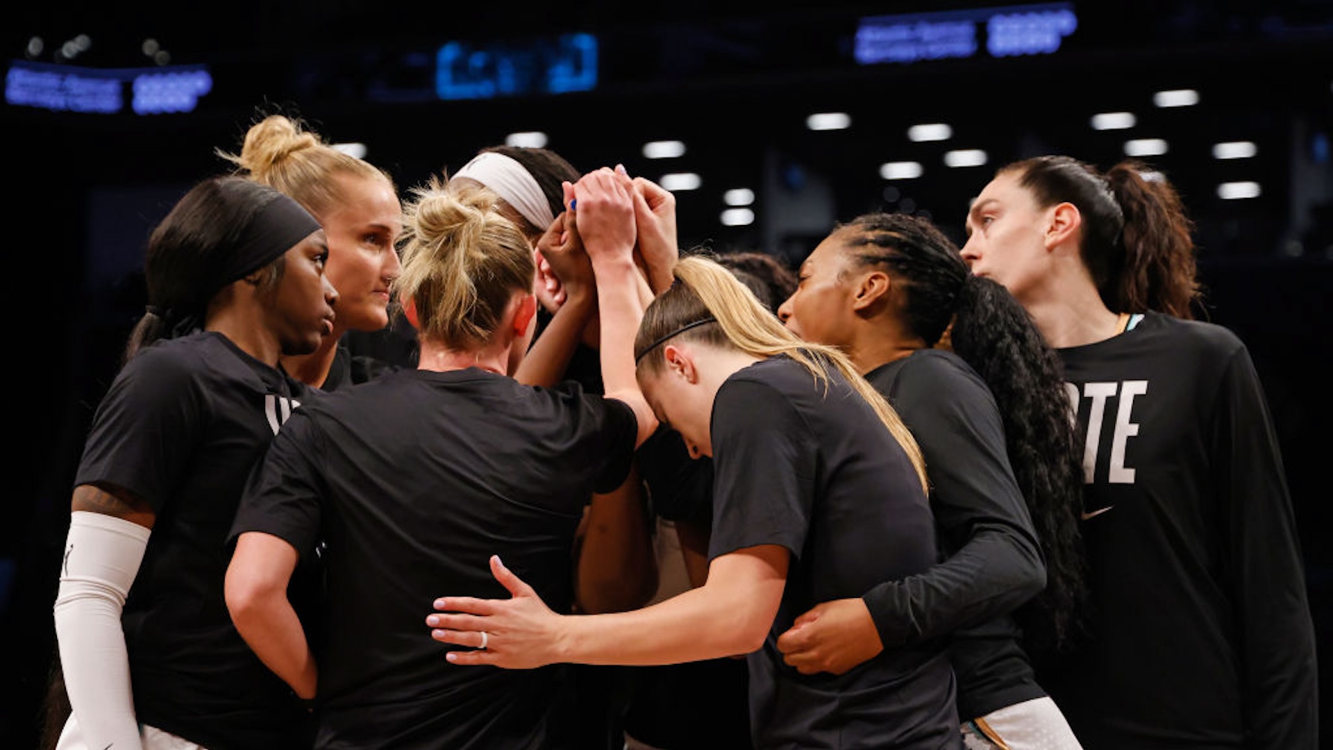 The New York Liberty prepare to play against the Atlanta Dream at Barclays Center on September 19, 2024 in the Brooklyn borough of New York City. The Dream defeated the Liberty 78-67. NOTE TO USER: User expressly acknowledges and agrees that, by downloading and or using this photograph, User is consenting to the terms and conditions of the Getty Images License Agreement.