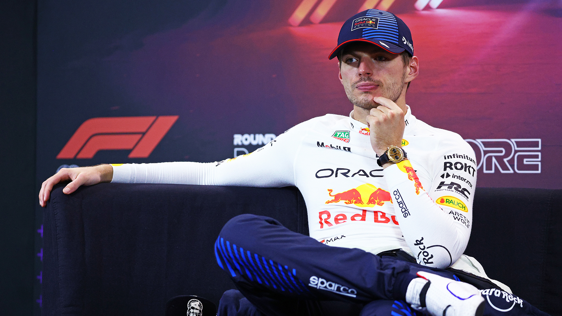 Second placed Max Verstappen of the Netherlands and Oracle Red Bull Racing attends the Drivers Press Conference after the F1 Grand Prix of Singapore at Marina Bay Street Circuit on September 22, 2024 in Singapore, Singapore.