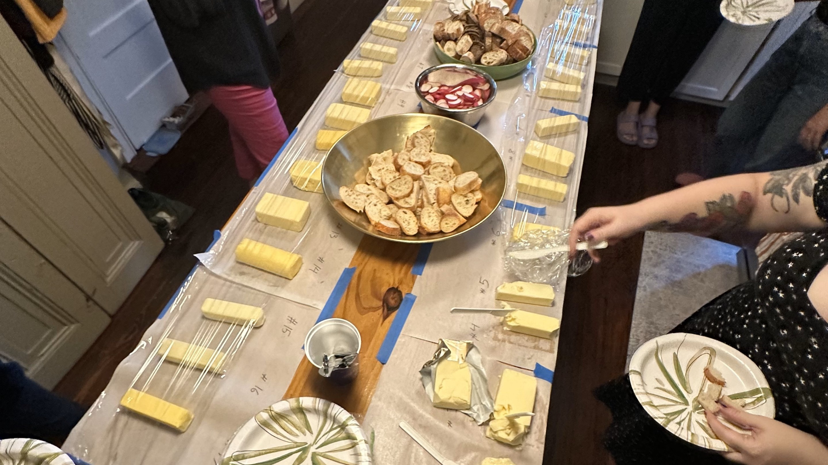 lots of butter out on a table, available for spreading