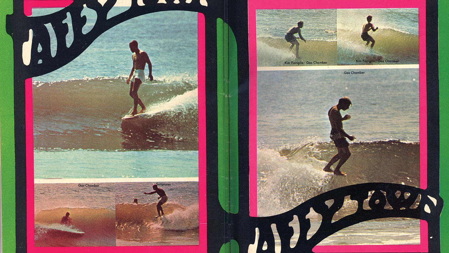 Panels of photos showing surfers off the coast of New Jersey