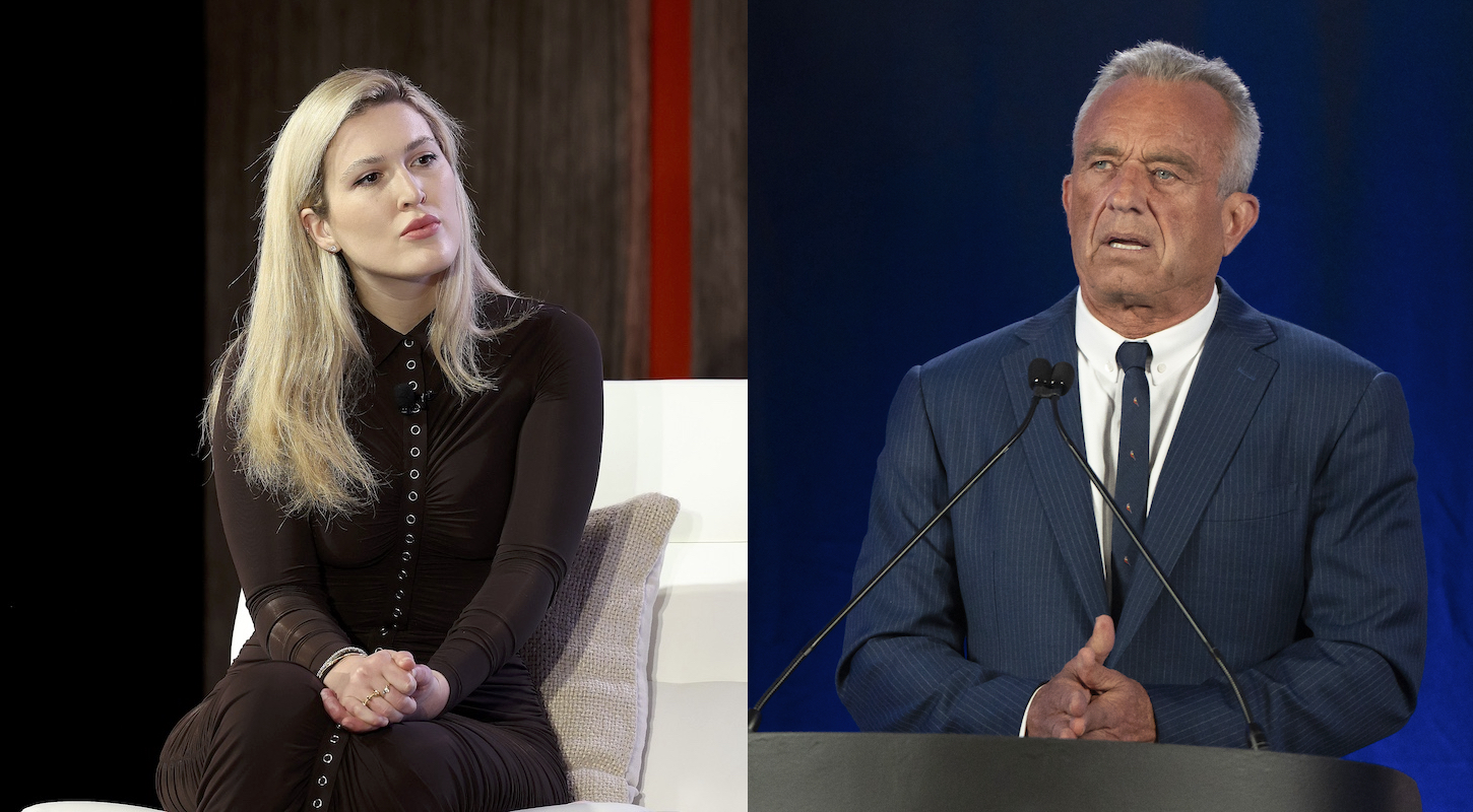 A splitscreen image. On the left, New York magazine reporter Olivia Nuzzi. On the right, former presidential candidate Robert F. Kennedy Jr.