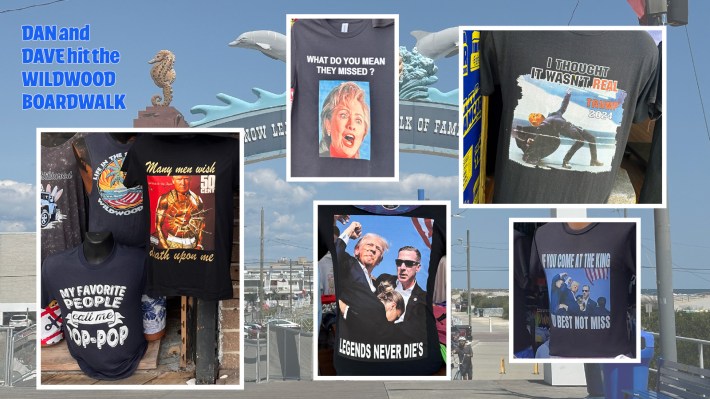 Some more Trump shirts: Hillary under the words "What do you mean they missed," one of Trump pumping his fist over the words "Legends Never Die's" and one with Trump's face superimposed over 50 Cent's in a "Many Men" homage.