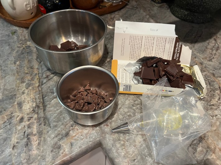 Dark and milk chocolate, ready for melting.