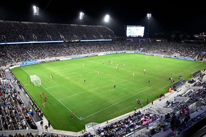 Fans cheer during the first half of an NWSL womens soccer game between the Angel Ctiy FC and the San Diego Wave FC September 17, 2022 at Snapdragon Stadium in San Diego, California.