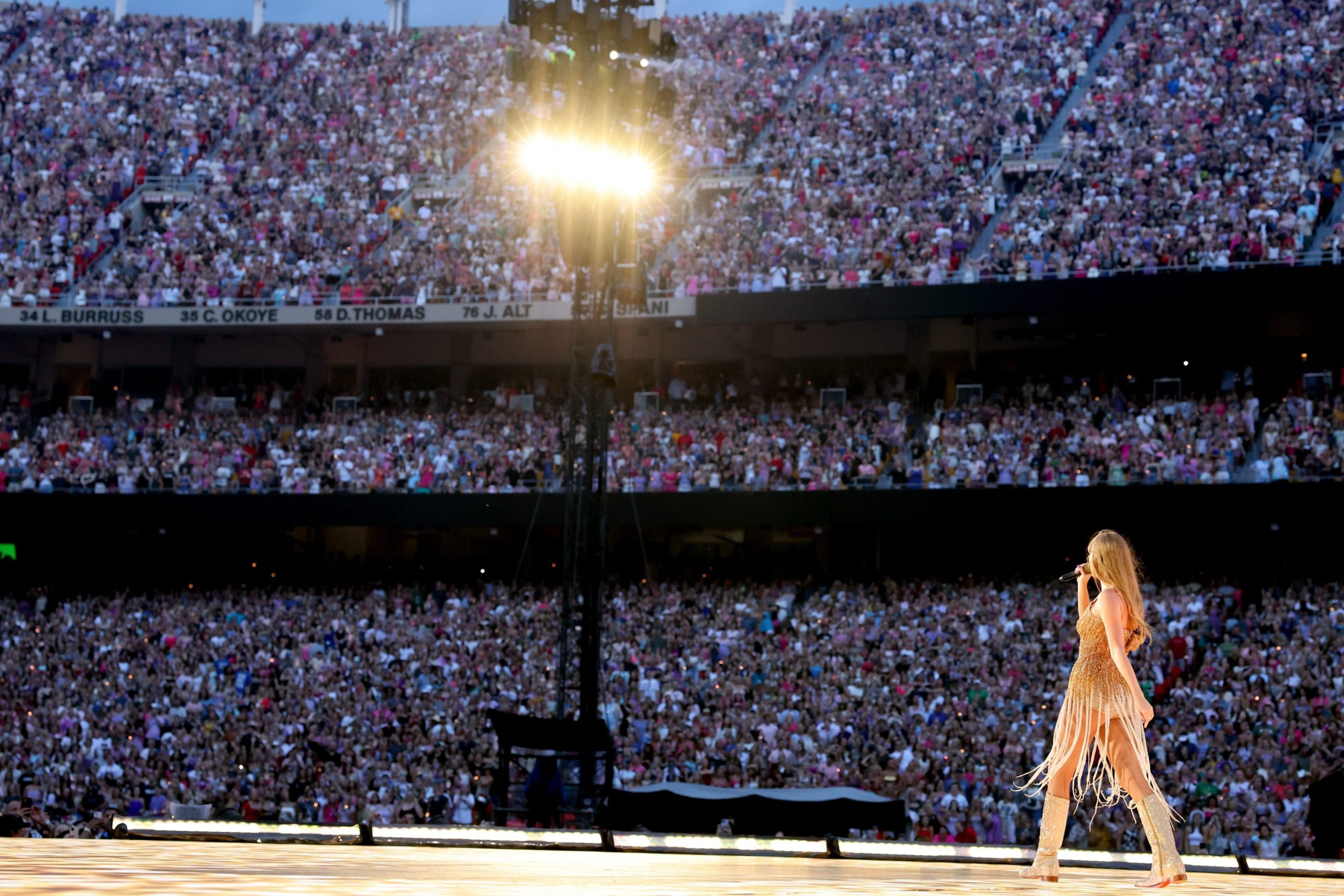 Taylor Swift performs onstage for night one of Taylor Swift | The Eras Tour at GEHA Field at Arrowhead Stadium on July 07, 2023 in Kansas City, Missouri.