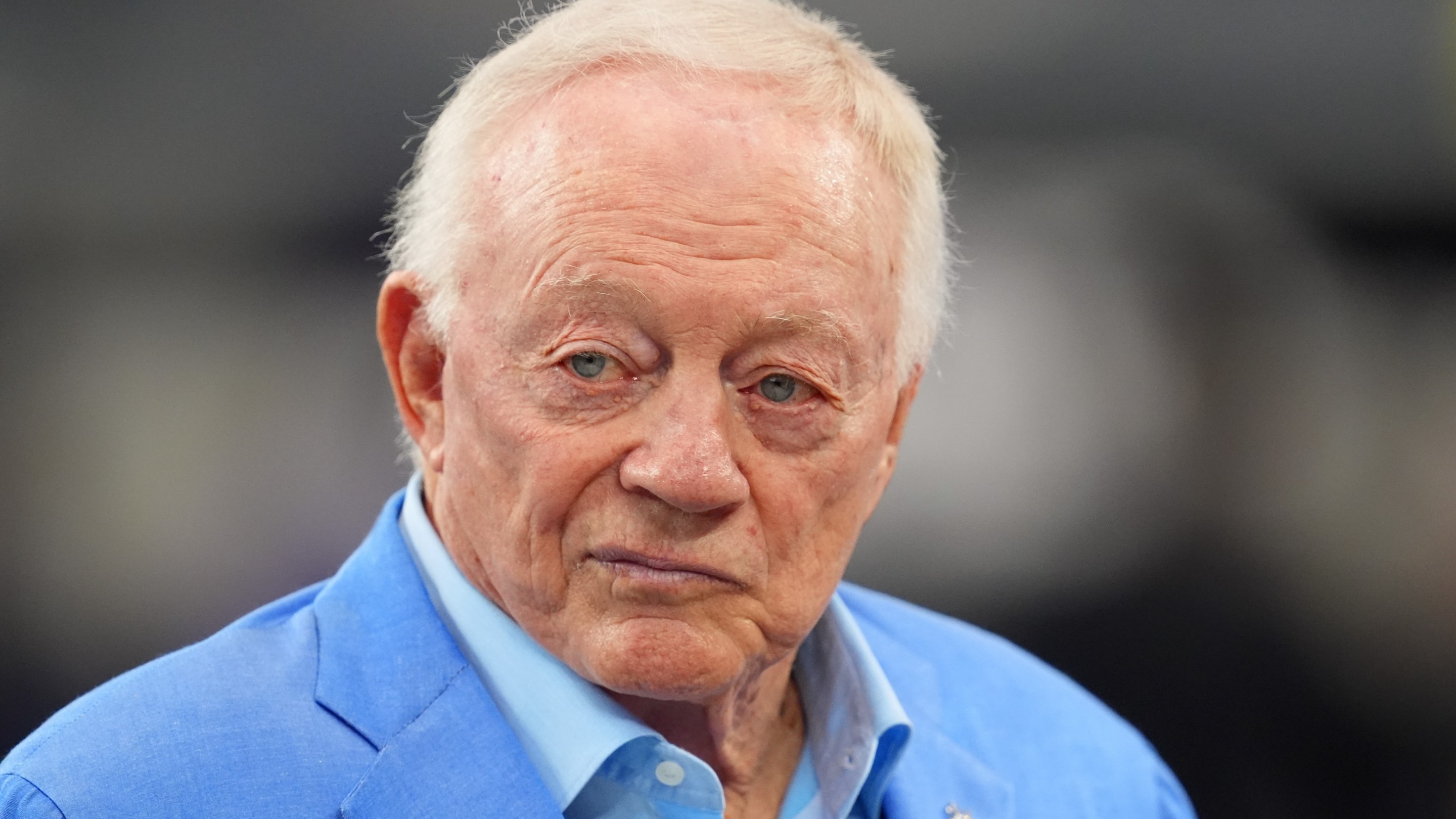 Dallas Cowboys owner Jerry Jones looks on, and kind of like a very rich/mean version of Yoda, before a game against the Baltimore Ravens in September of 2024.