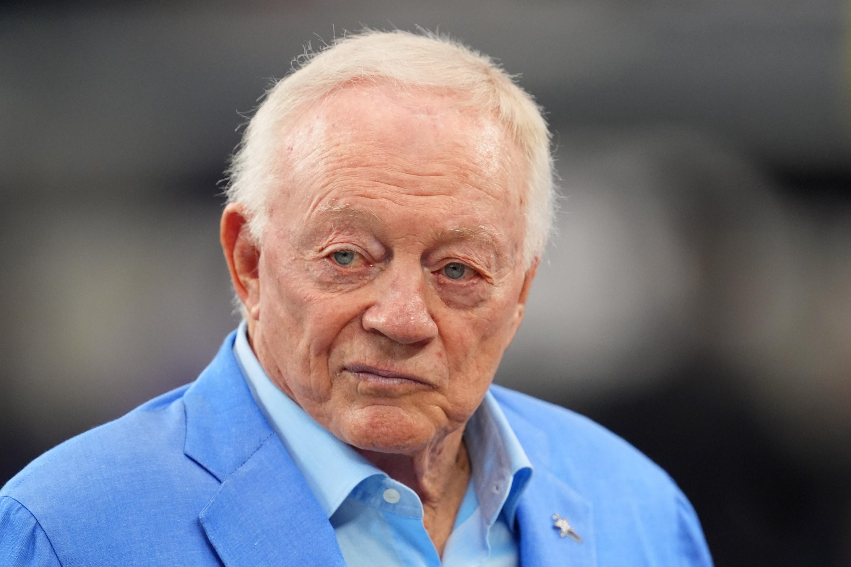 Dallas Cowboys owner Jerry Jones looks on, and kind of like a very rich/mean version of Yoda, before a game against the Baltimore Ravens in September of 2024.