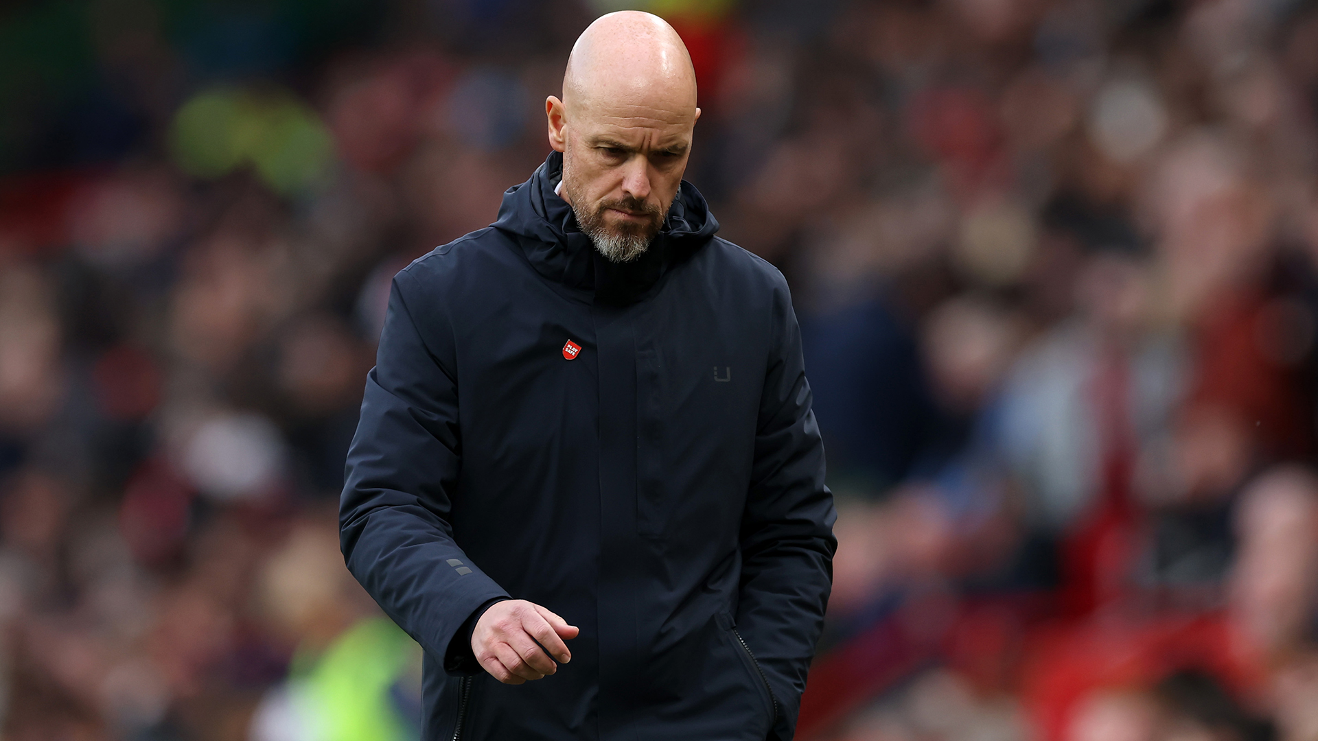 Erik ten Hag, Manager of Manchester United, reacts during the Premier League match between Manchester United FC and Tottenham Hotspur FC at Old Trafford on September 29, 2024 in Manchester, England.