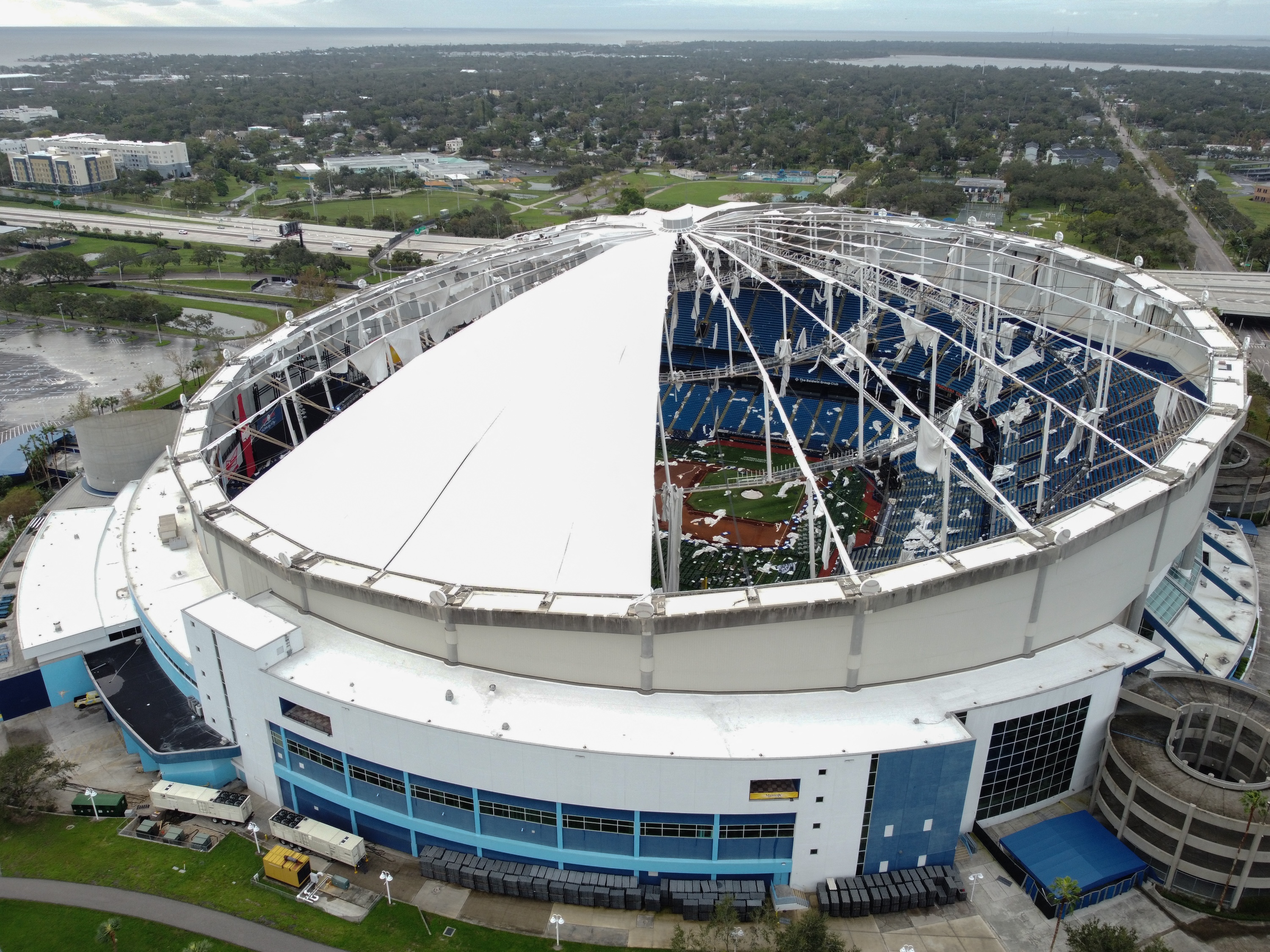 Tropicana Field ripped apart by Hurricane Milton