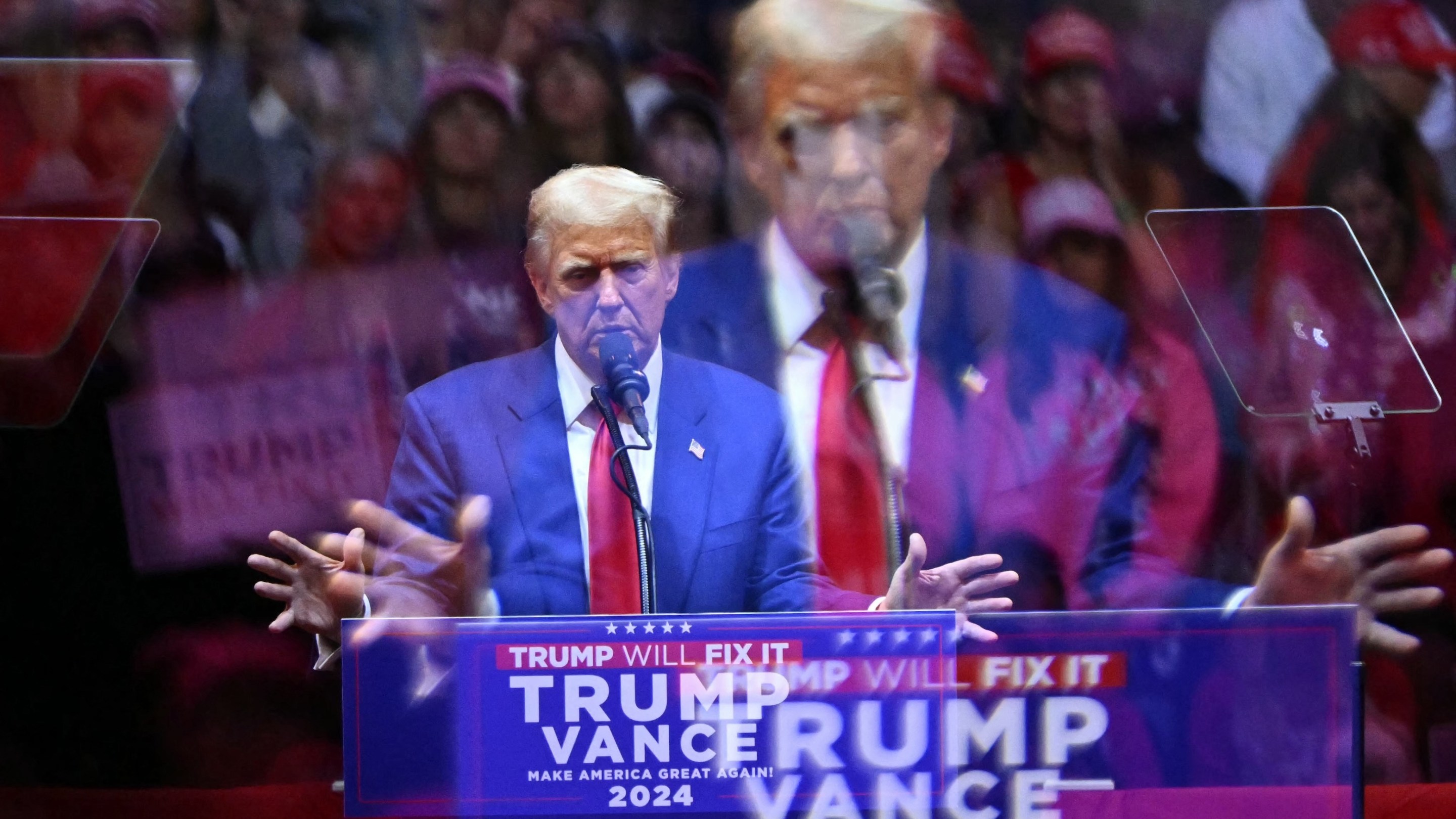 Donald Trump speaking at a rally