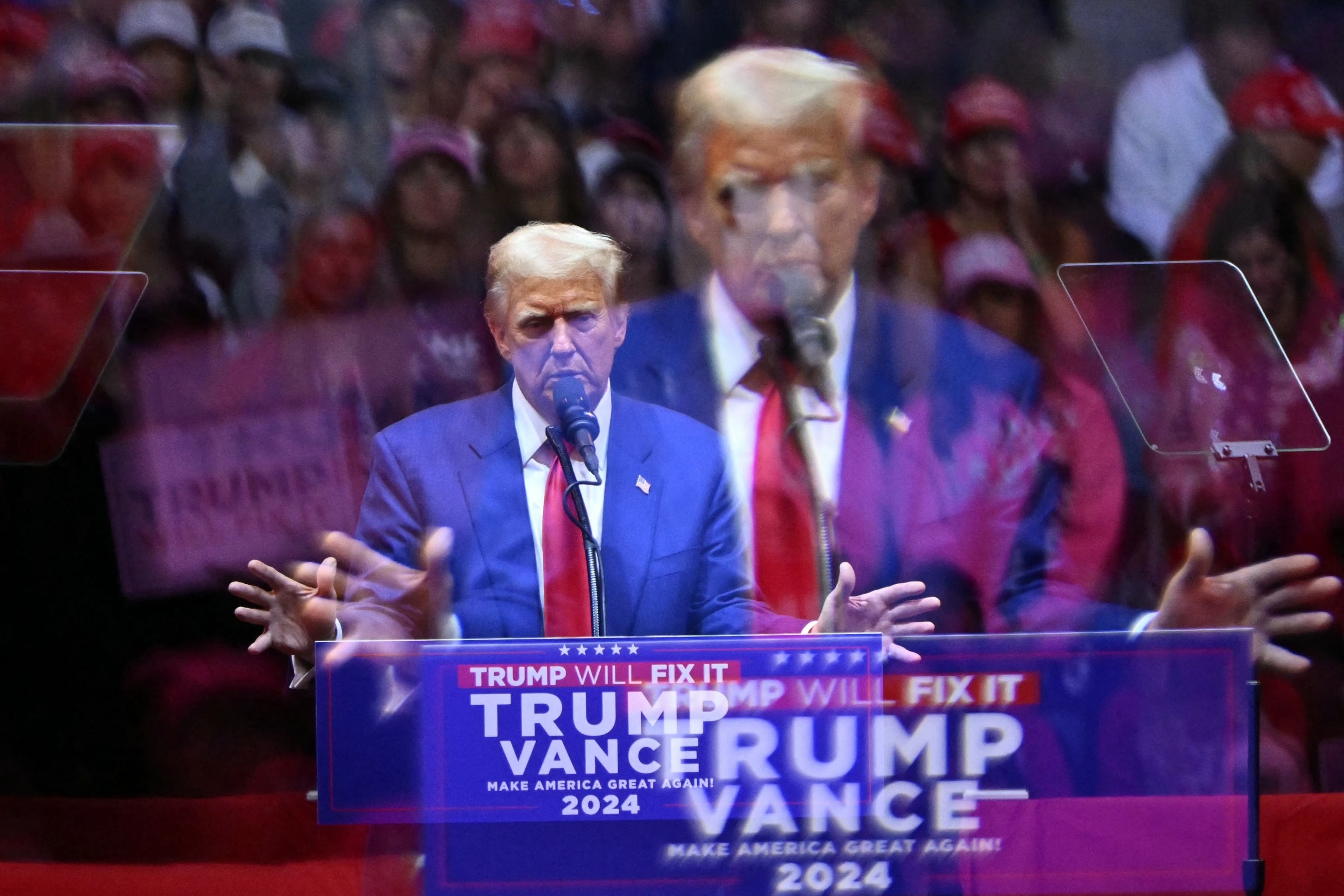 Donald Trump speaking at a rally