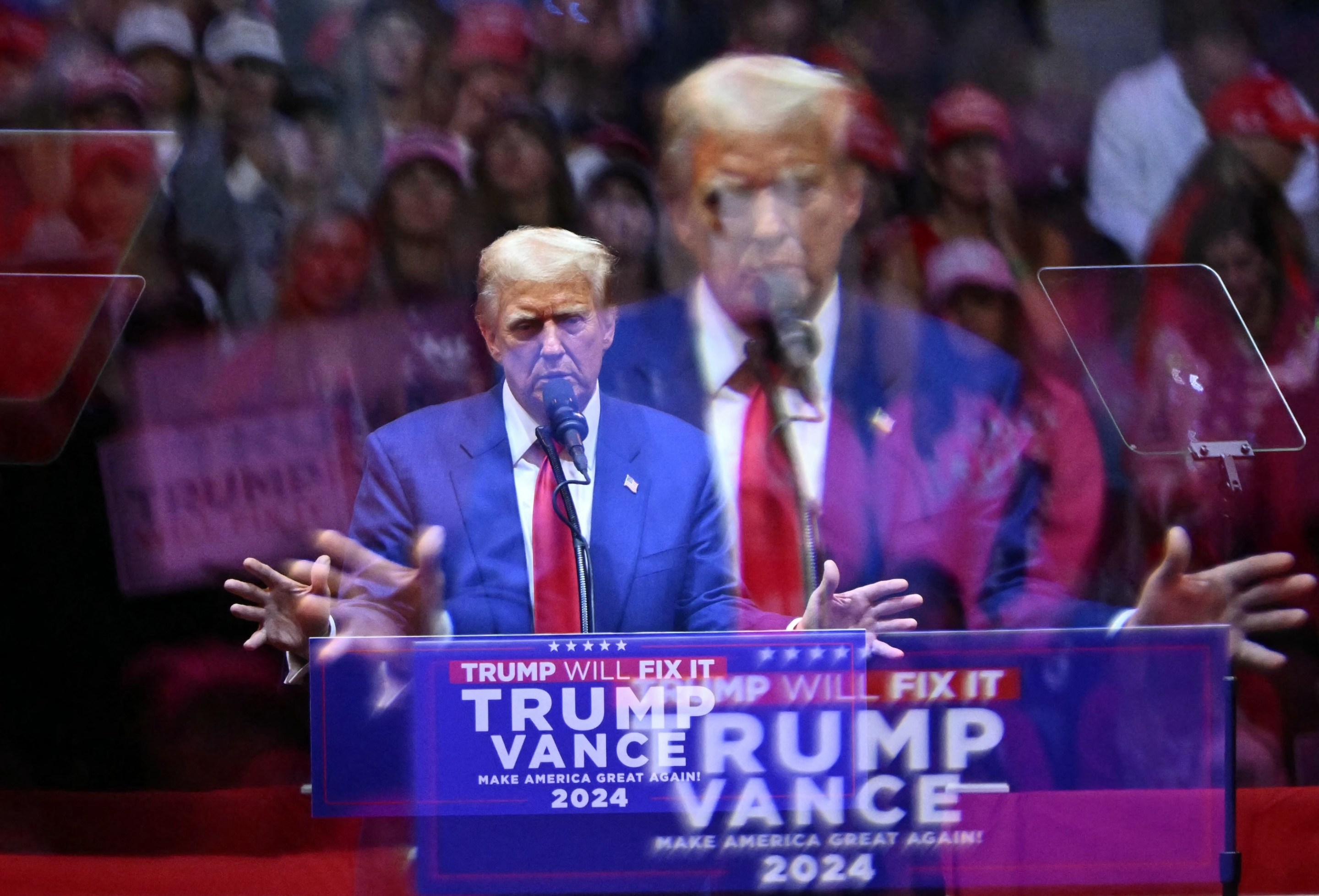 Donald Trump speaking at a rally