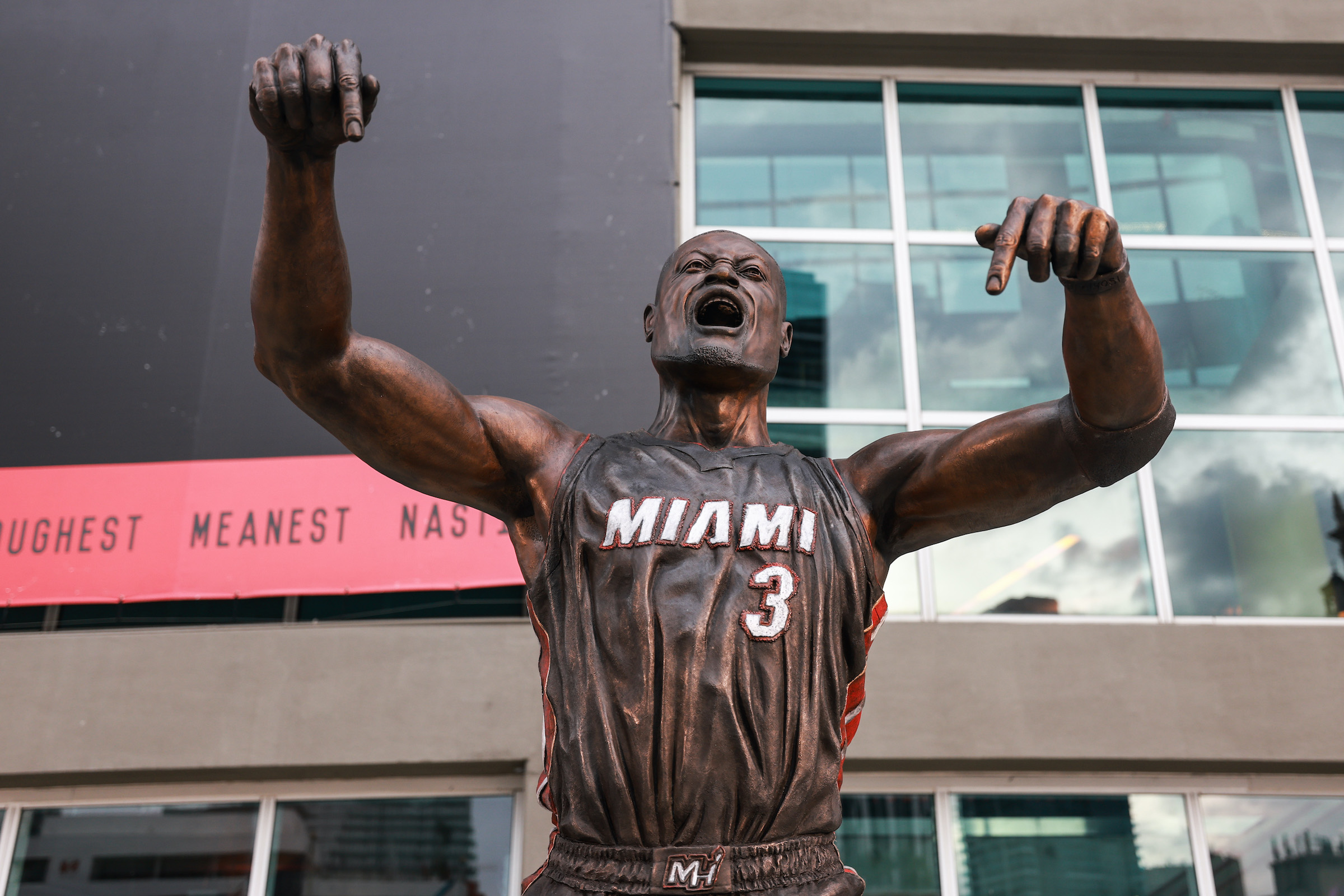 A statue of Dwyane Wade outside the Miami Heat's arena