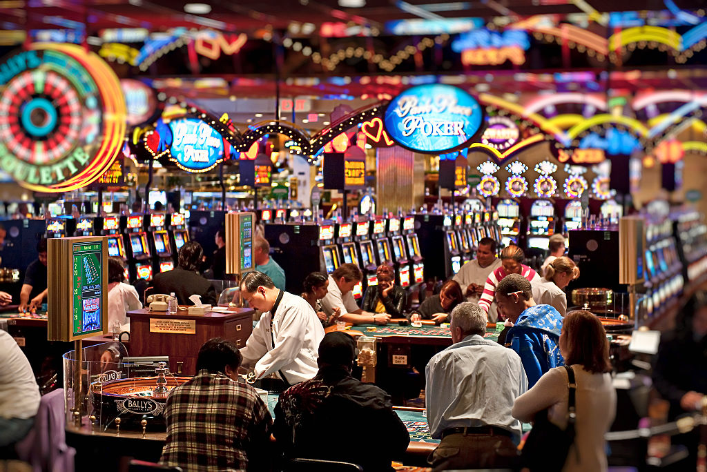 Casino roulette table and slot machines.