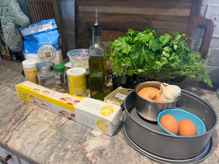 Ingredients lined up on a counter.