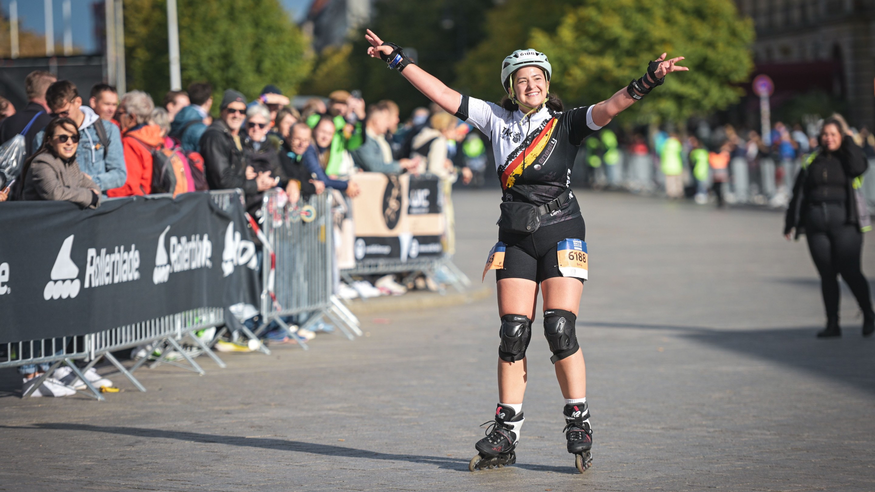 Emily skates in the final stretch of the marathon