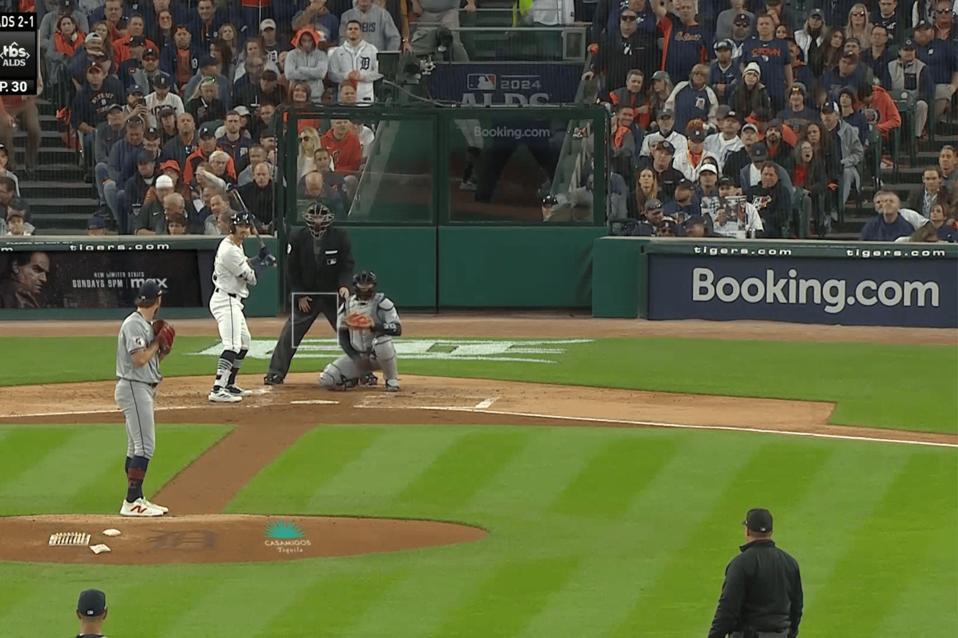 A screenshot of Thursday's game on TNT, showing the action pushed over to the left side of the screen.