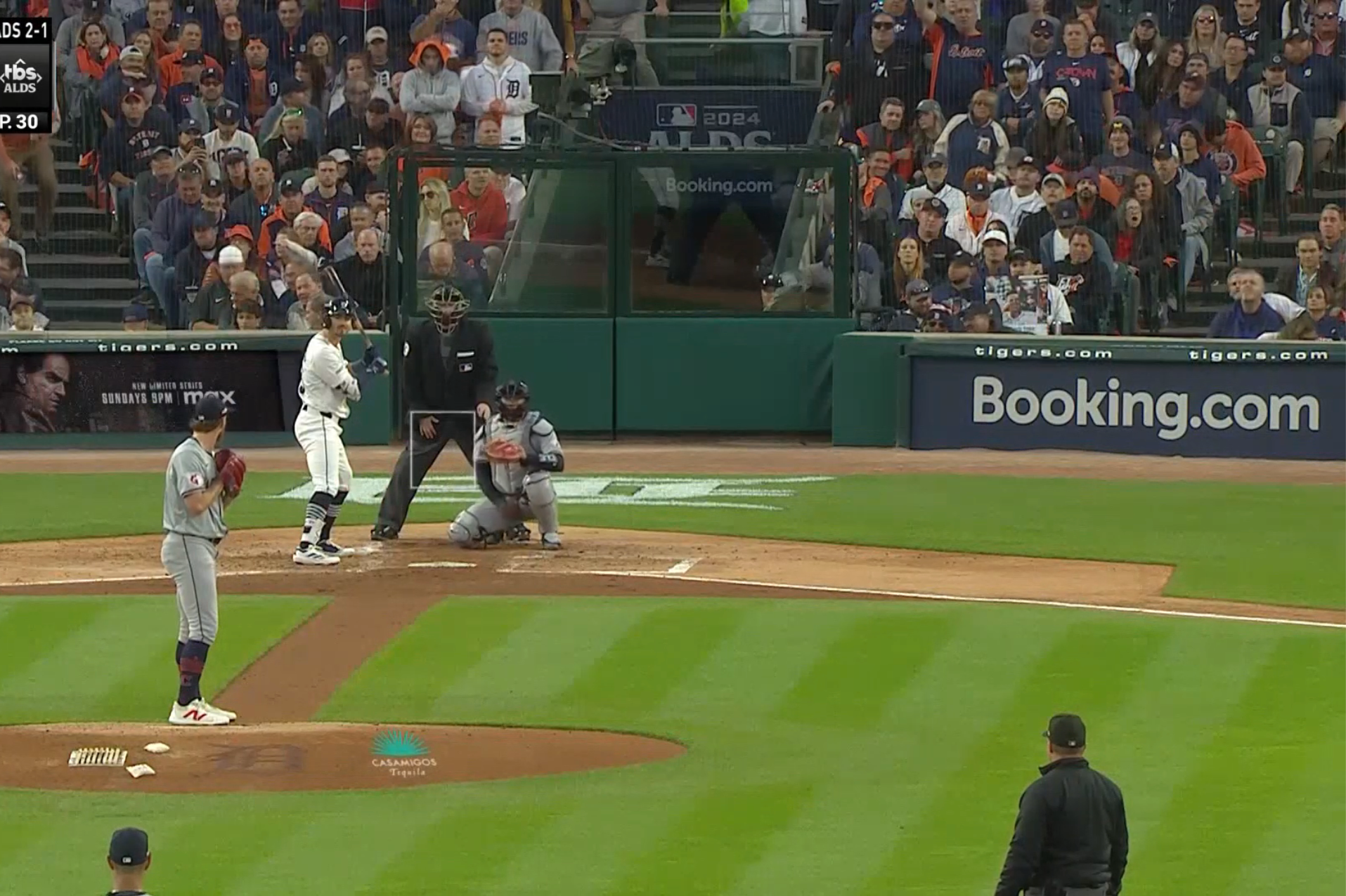 A screenshot of Thursday's game on TNT, showing the action pushed over to the left side of the screen.