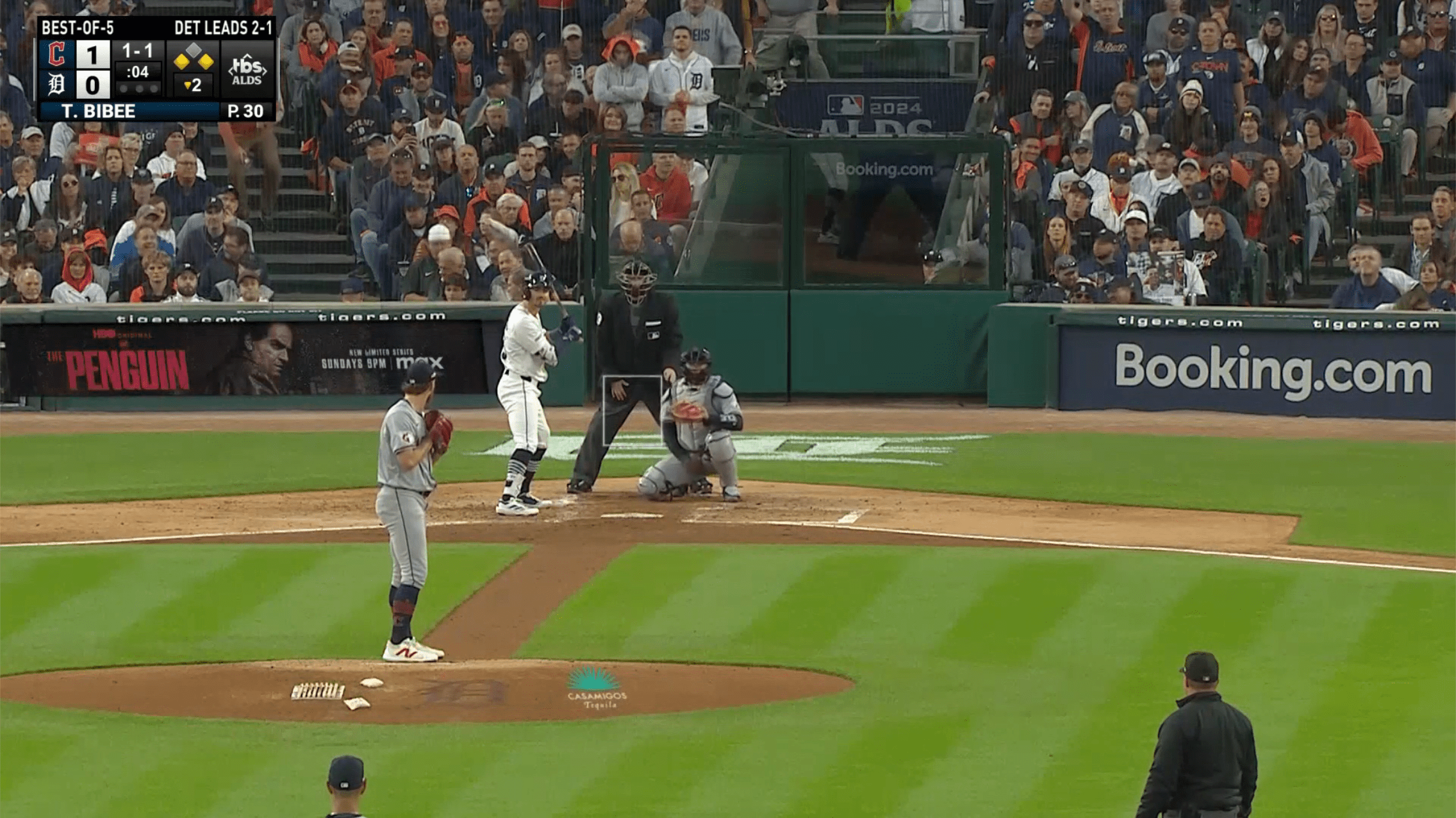 A screenshot of Thursday's game on TNT, showing the action pushed over to the left side of the screen.