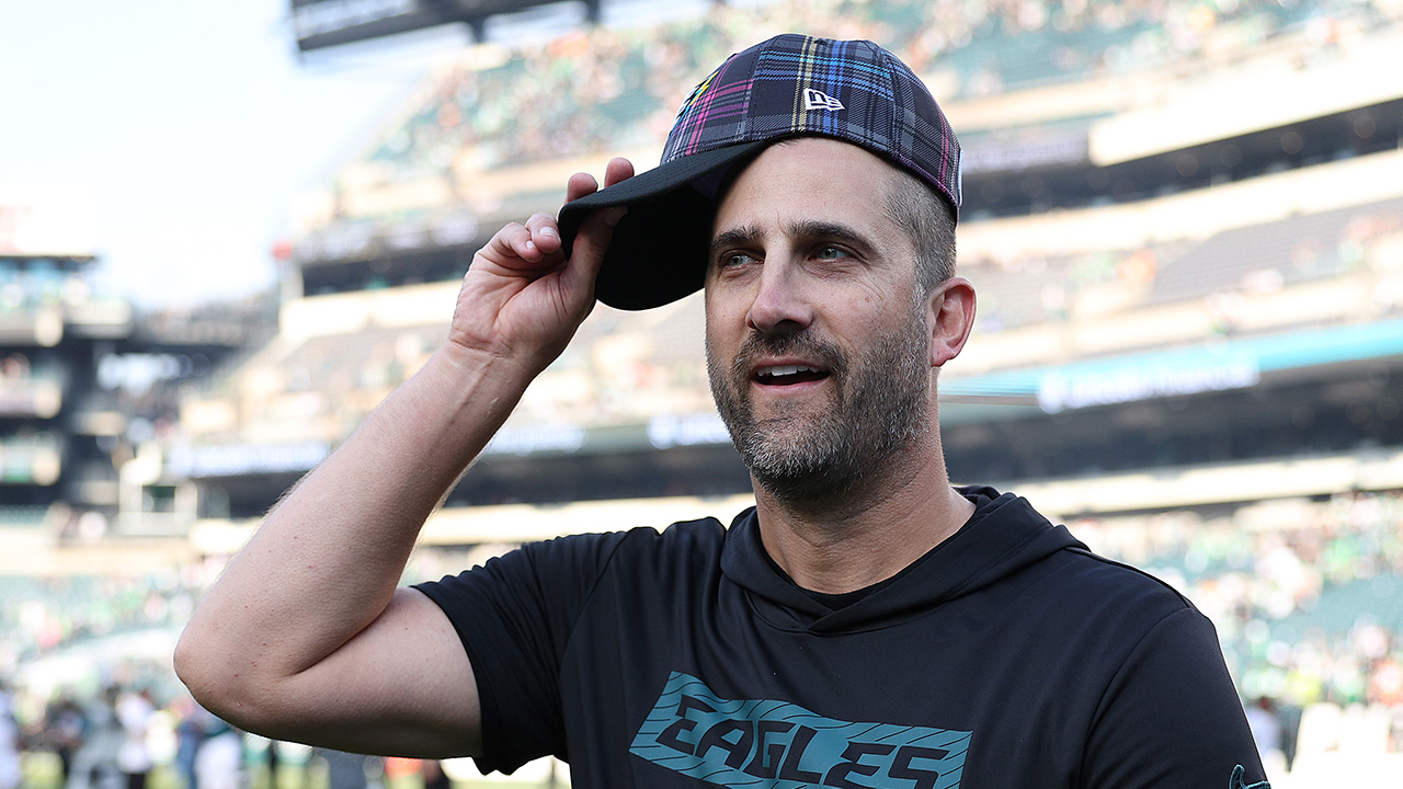 PHILADELPHIA, PENNSYLVANIA - OCTOBER 13: Head coach Nick Sirianni of the Philadelphia Eagles looks on after their 20-16 win over the Cleveland Browns at Lincoln Financial Field on October 13, 2024 in Philadelphia, Pennsylvania.