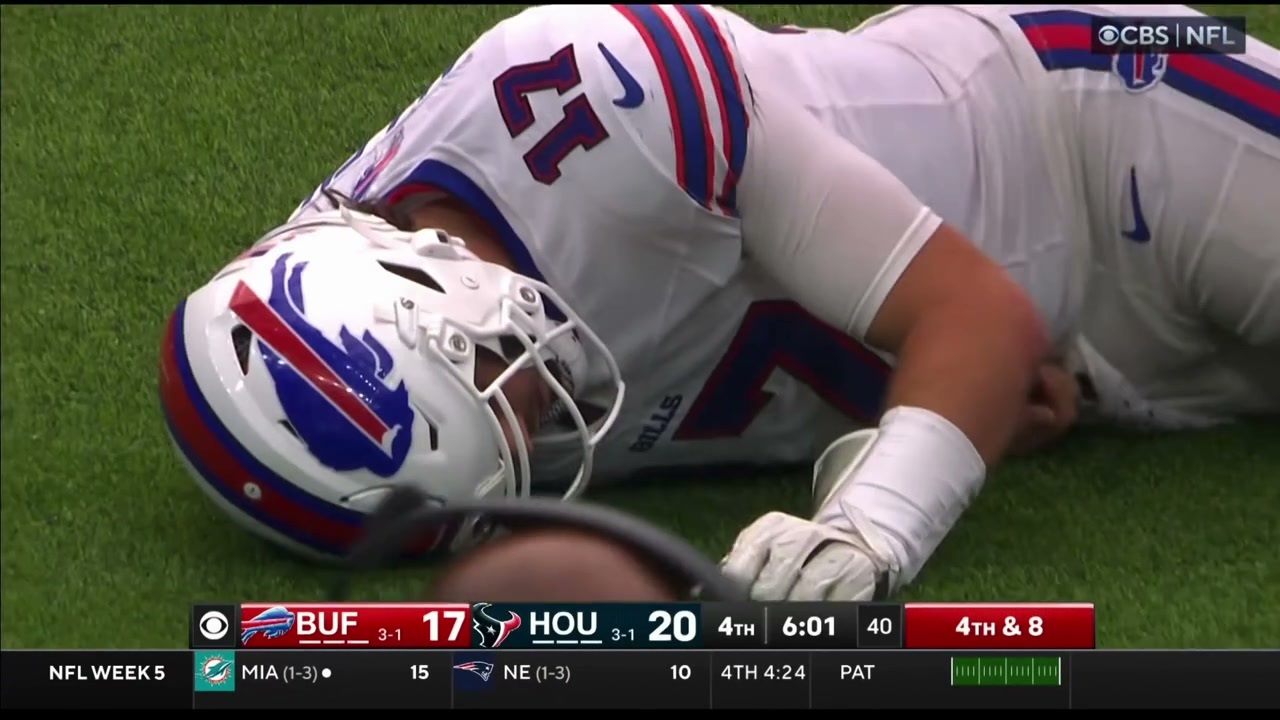 Josh Allen is injured after a play in the fourth quarter of the Bills-Texans game.