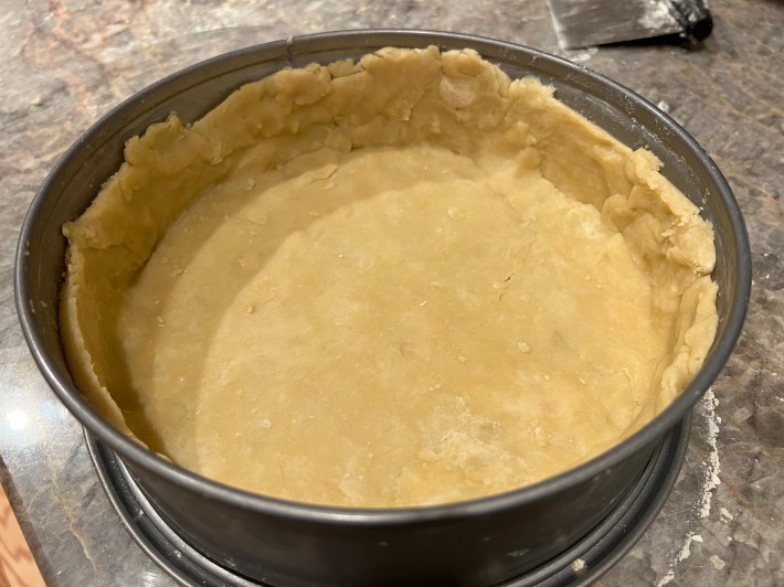 Shortbread dough smushed into a tart pan.