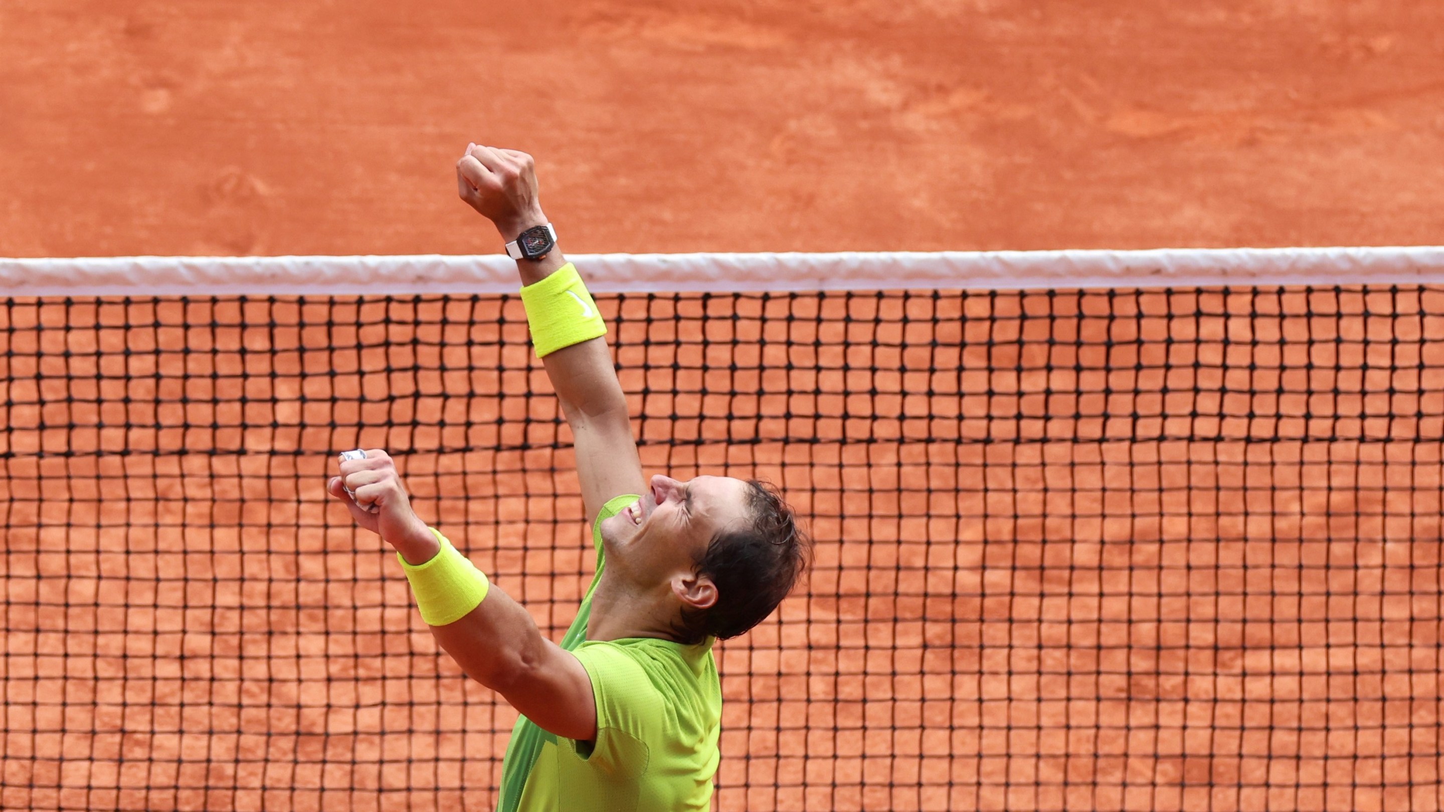 Rafael Nadal of Spain celebrates after the men's singles final match at the French Open.