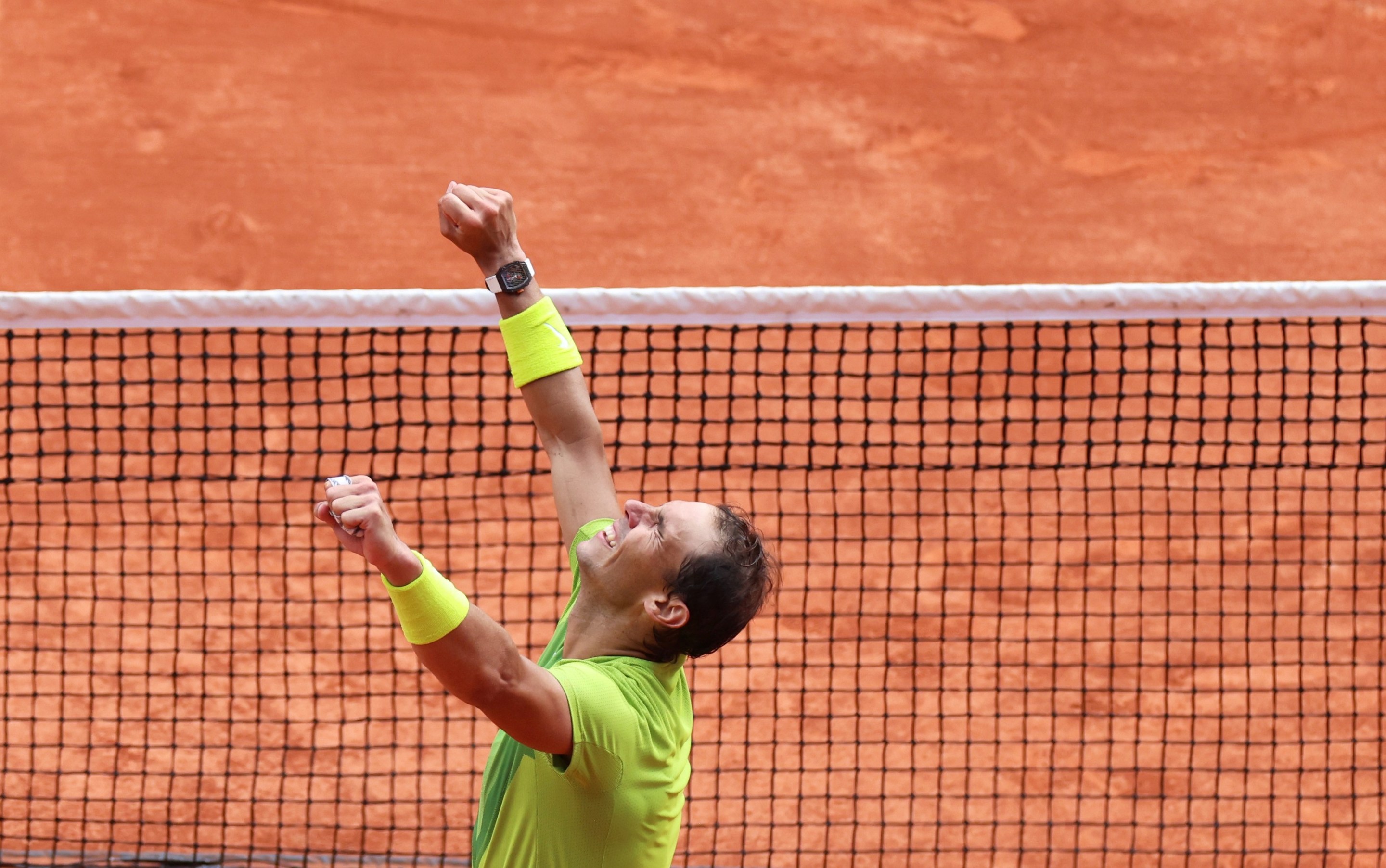 Rafael Nadal of Spain celebrates after the men's singles final match at the French Open.