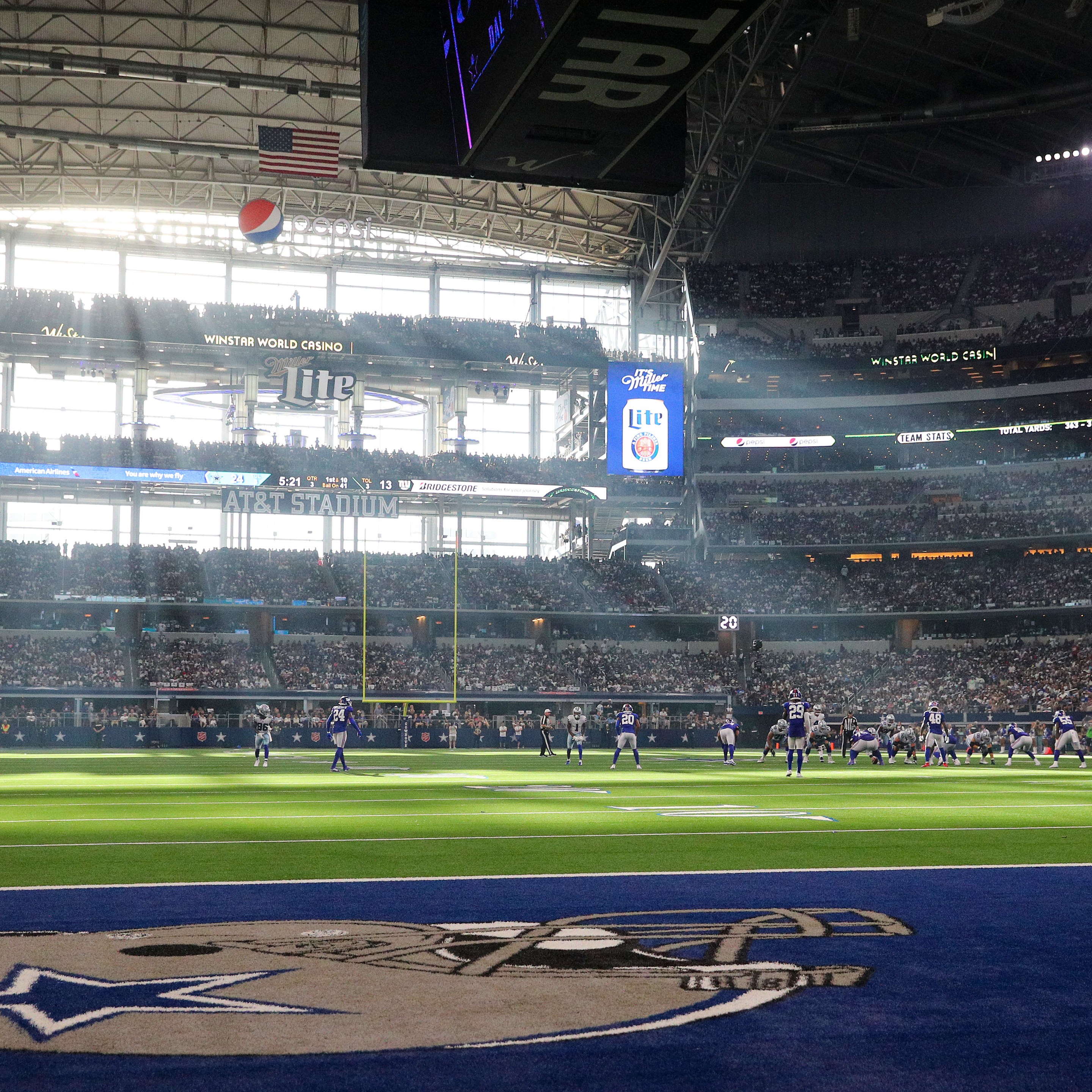 ARLINGTON, TEXAS - OCTOBER 10: The sun shines through the windows at AT&amp;T Stadium during the game between the Dallas Cowboys and New York Giants on October 10, 2021 in Arlington, Texas. (Photo by Richard Rodriguez/Getty Images)