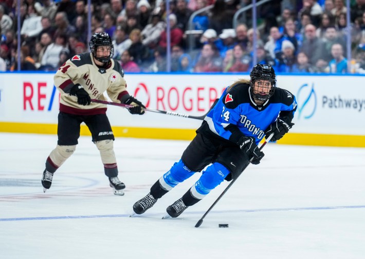 Natalie Spooner #24 of Toronto skates against Montreal during the third period of their PWHL hockey game at Scotiabank Arena on February 16, 2024 in Toronto, Canada.