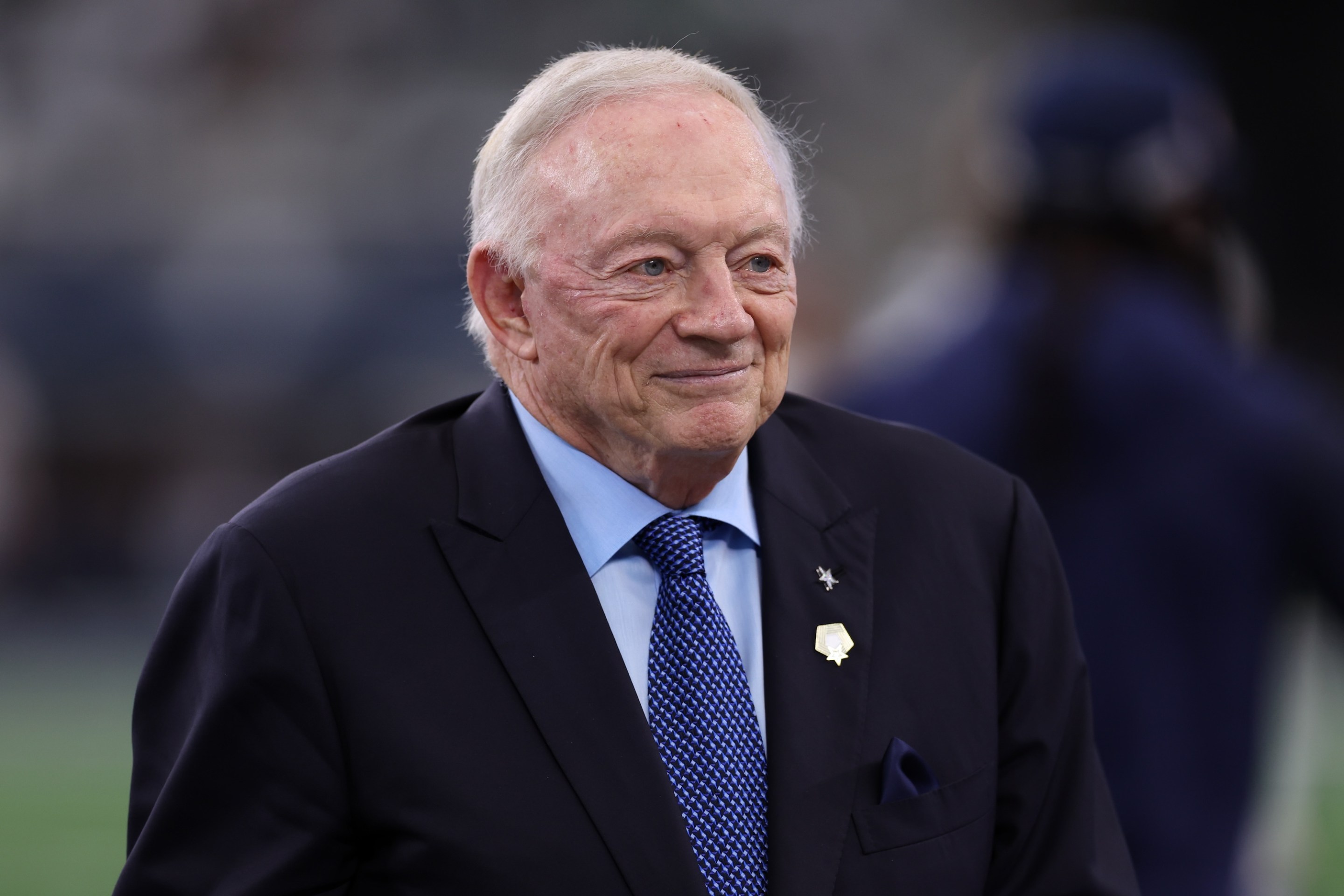 ARLINGTON, TEXAS - NOVEMBER 10: Dallas Cowboys owner Jerry Jones looks on before a game against the Philadelphia Eagles at AT&amp;T Stadium on November 10, 2024 in Arlington, Texas. (Photo by Sam Hodde/Getty Images)