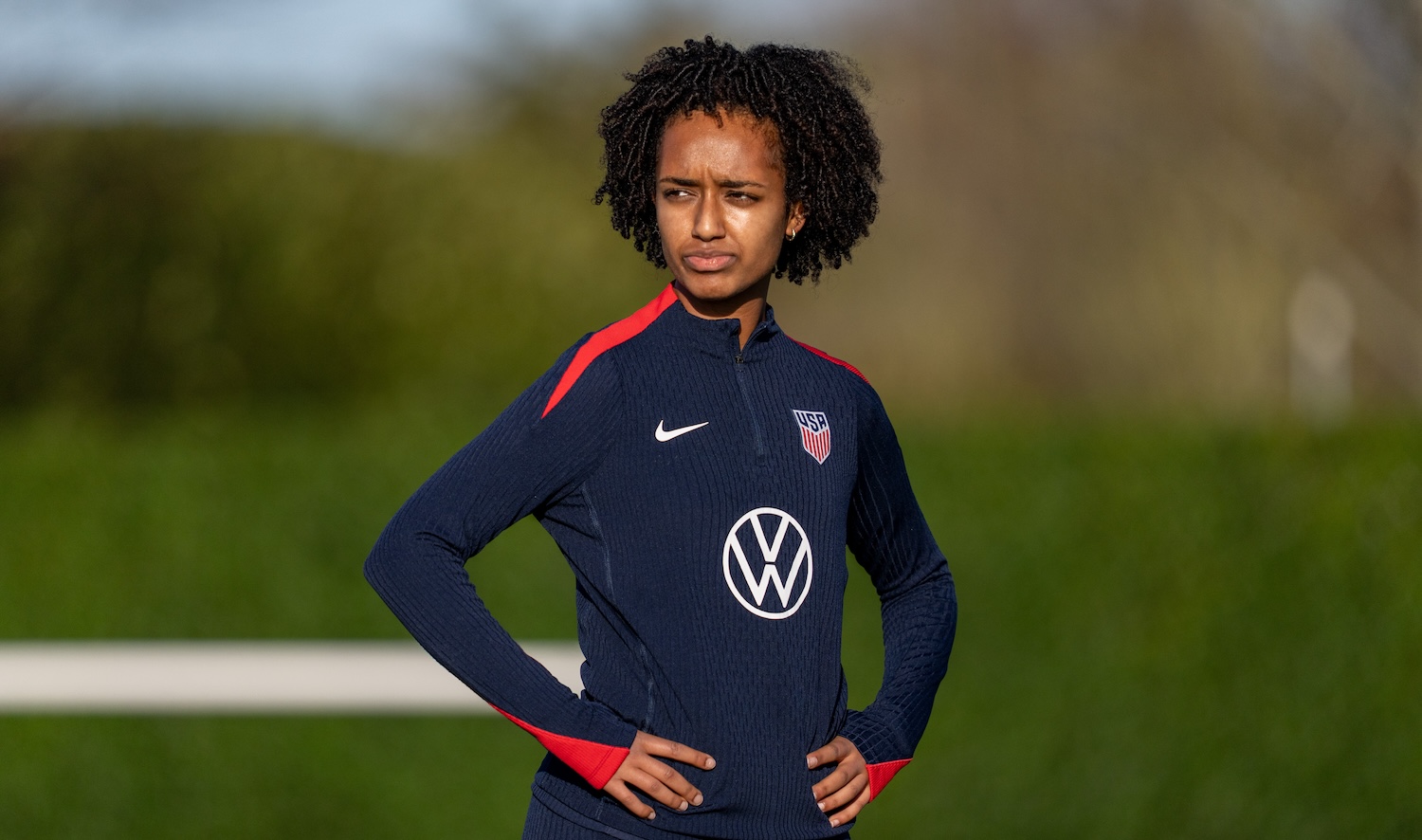 Lily Yohannes of the United States looks to the ball