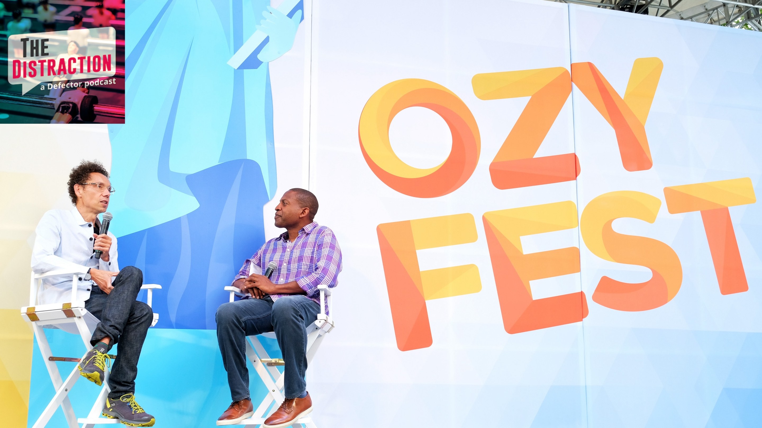Malcolm Gladwell and Carlos Watson speak onstage during OZY Fest 2018 at Rumsey Playfield, Central Park on July 22, 2018 in New York City.